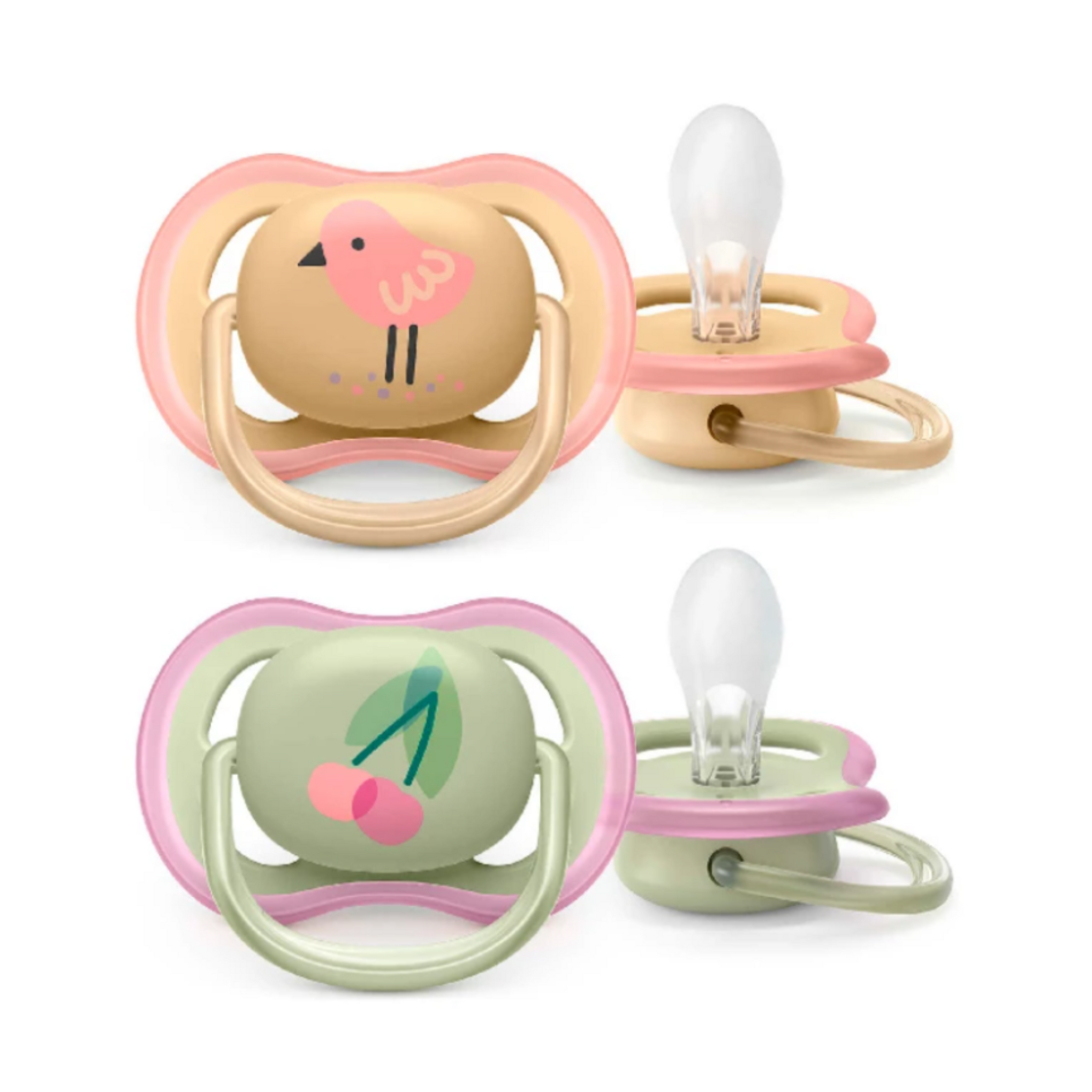Philips Avent Ultra Air Soother 0-6m Salmon Bird - Green Bird 2 pcs SCF085/13