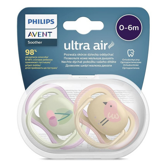 Philips Avent Ultra Air Soother 0-6m Salmon Bird - Green Bird 2 pcs SCF085/13