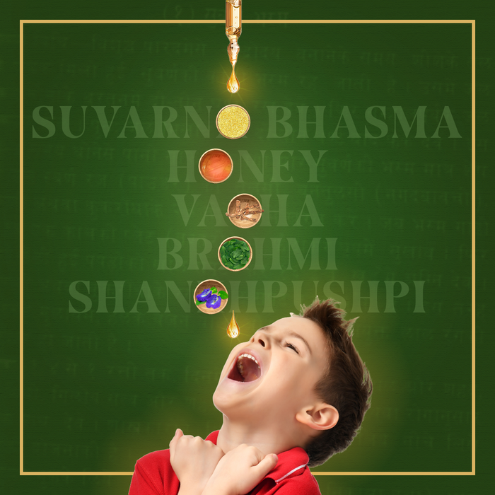 Vasu Suvarnaprashan Drops for Kids | Ayurvedic Immunity & Memory Support with Suvarna Bhasma, Honey, Brahmi & Shankhpushpi | 24CT Gold Formula | 10 & 30ml
