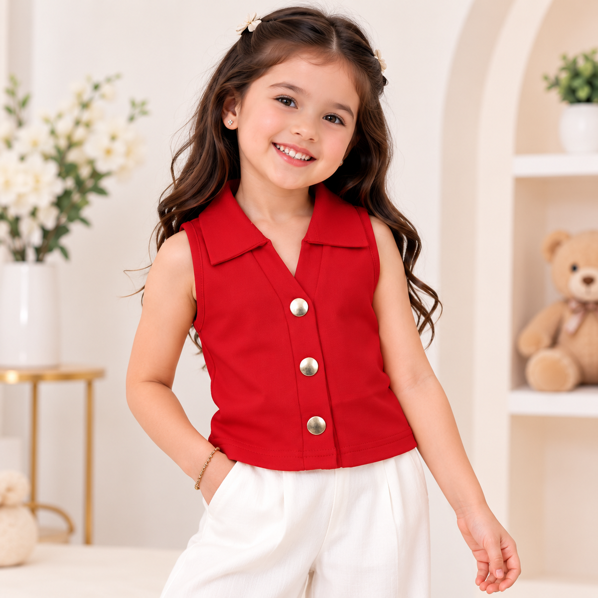 REVERSE X-TREME Girls Collared Sleeveless Vest Top | 6 Colors | 1-12 Years 