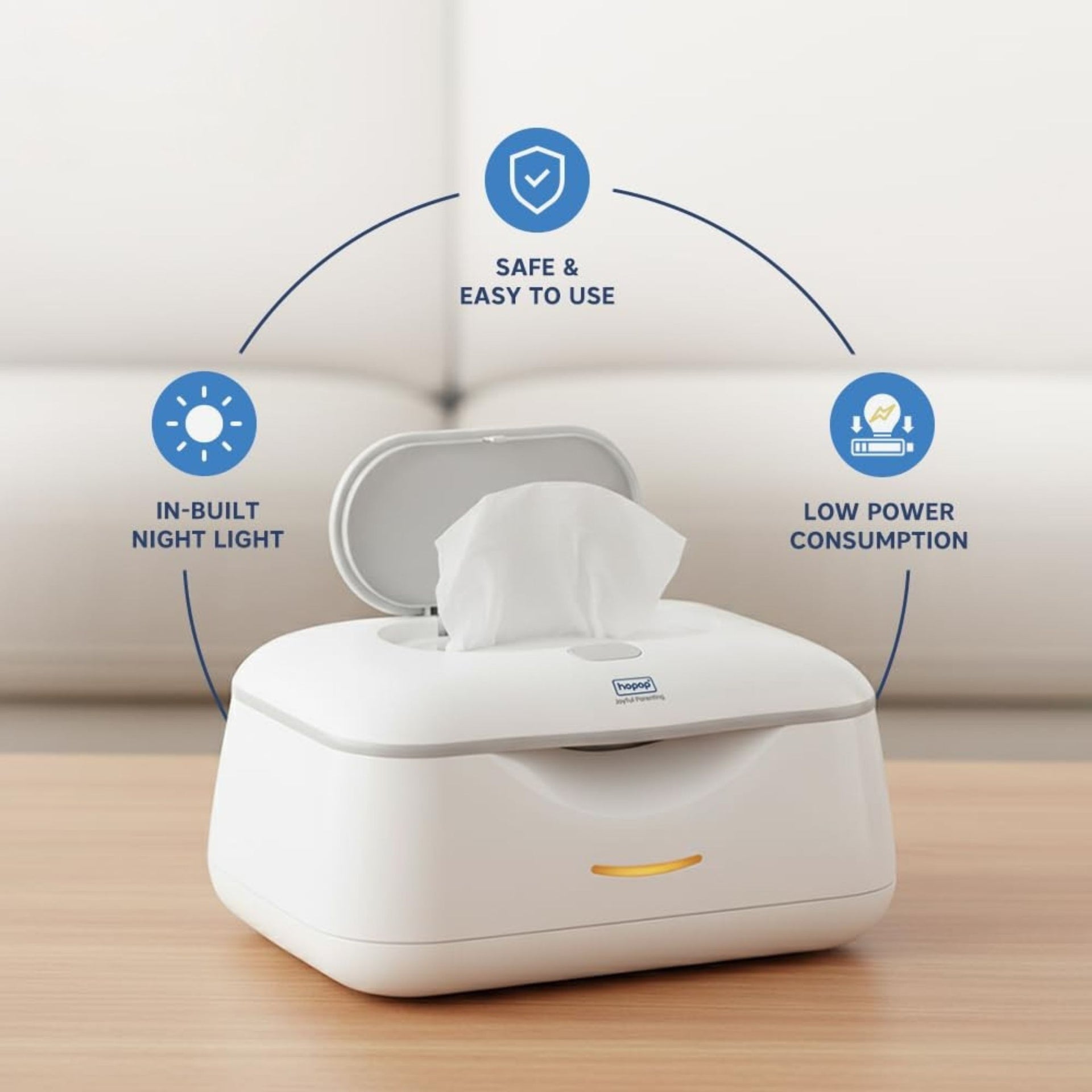 Hopop Baby Wipes Warmer | Universal Design,Fits almost All Baby Wet Wipes Dispenser | Keep Your Baby's Wipes Warm and Cozy | Easy & Convenient to use | In Built Night Light | White