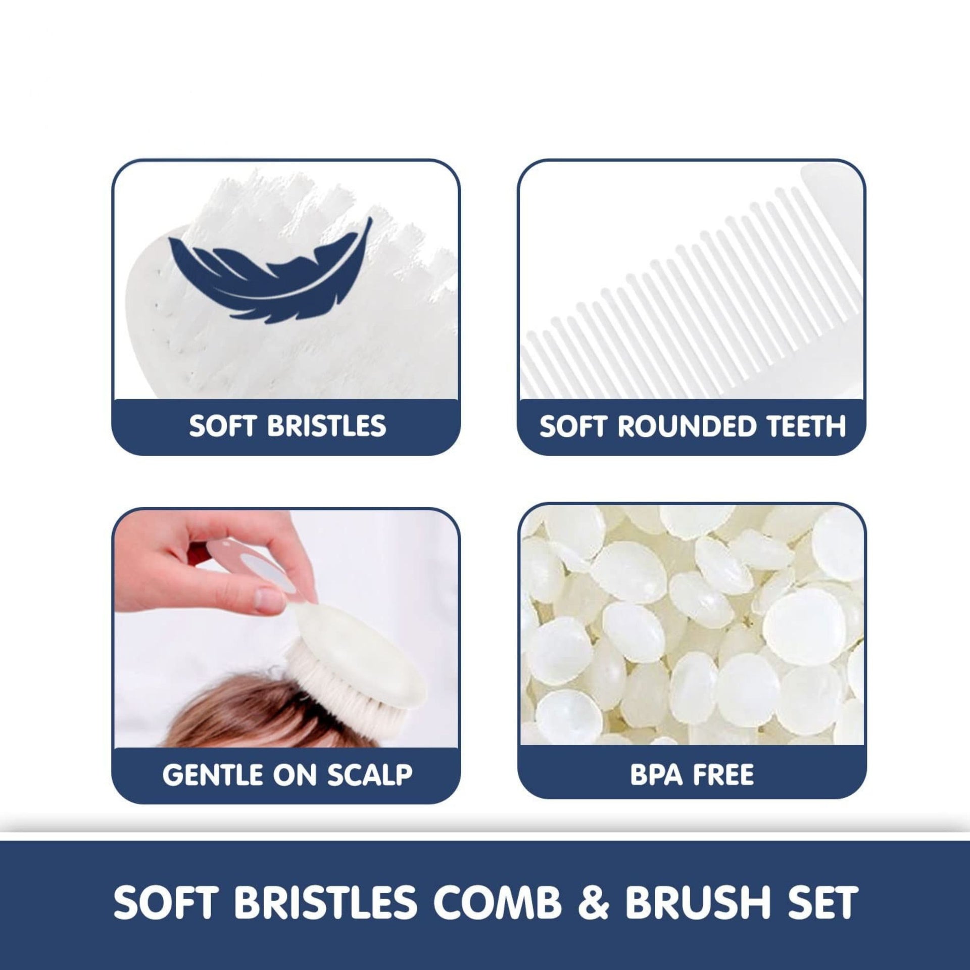 Hopop Hair Brush & Comb Set for New Born Baby | Suitable from 0+ Months | Baby Combo Pack of Soft Bristle Brush & Rounded Teeth Comb for Gentle Hair Grooming | Easy Grip Handles | pink