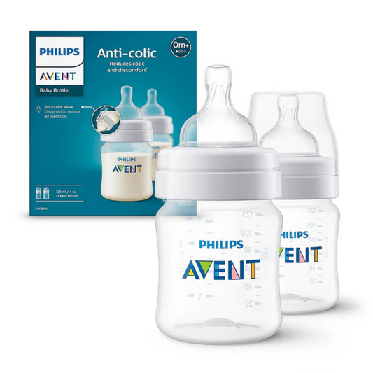 Philips Avent Anti Colic Bottle -Pack of 2-Feeding Bottle with Flow 2 Nipple-BPA Free-White-1M+(125ml and 260ml)