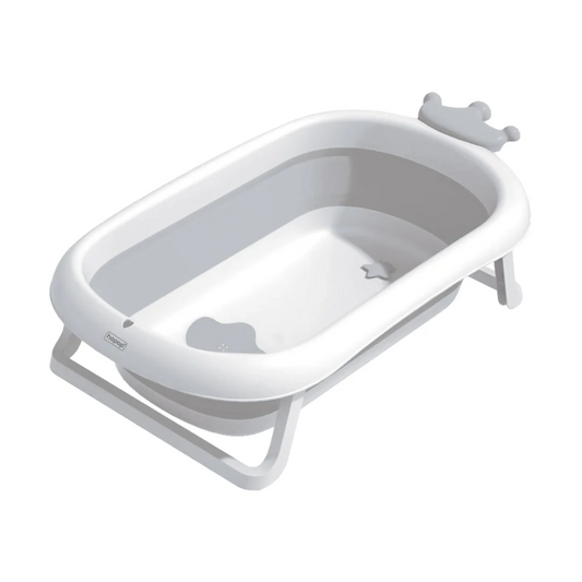 Hopop Deluxe Foldable Baby Bath Tub Adjustable Height | Foldable | Anti Slip Suction Base | Drain Outlet for Easy Clean | 4Months -3Yrs | Baby Mini Swimming Pool | New Born Toddlers Unisex (Grey)