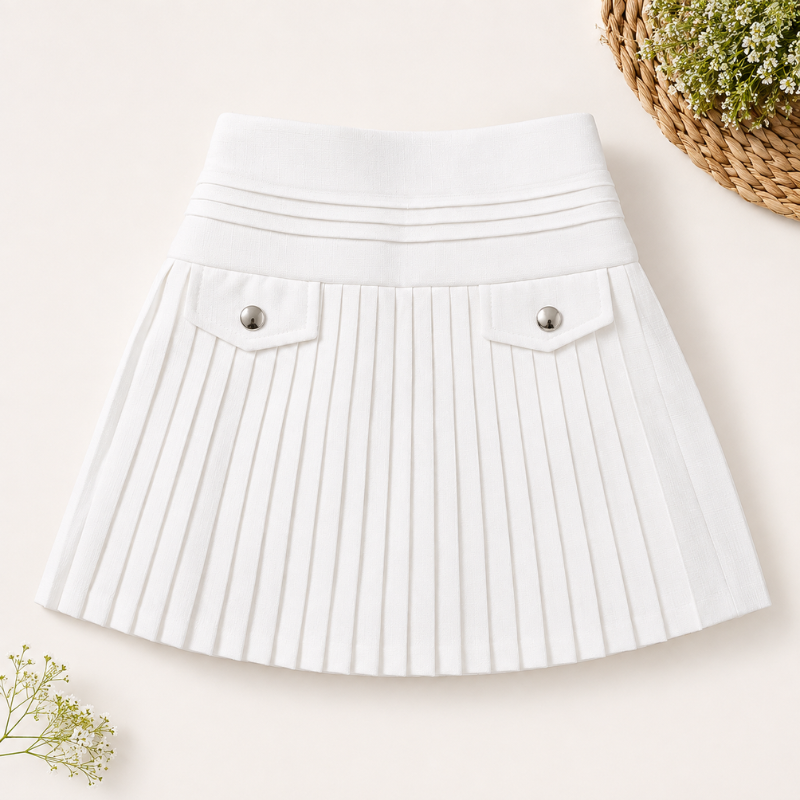 TINY GIRL Girls Pleated Skirt | Premium Stretch Waist School & Casual Skirt | Black & White | Sizes 24–38 (4–14 Years) 