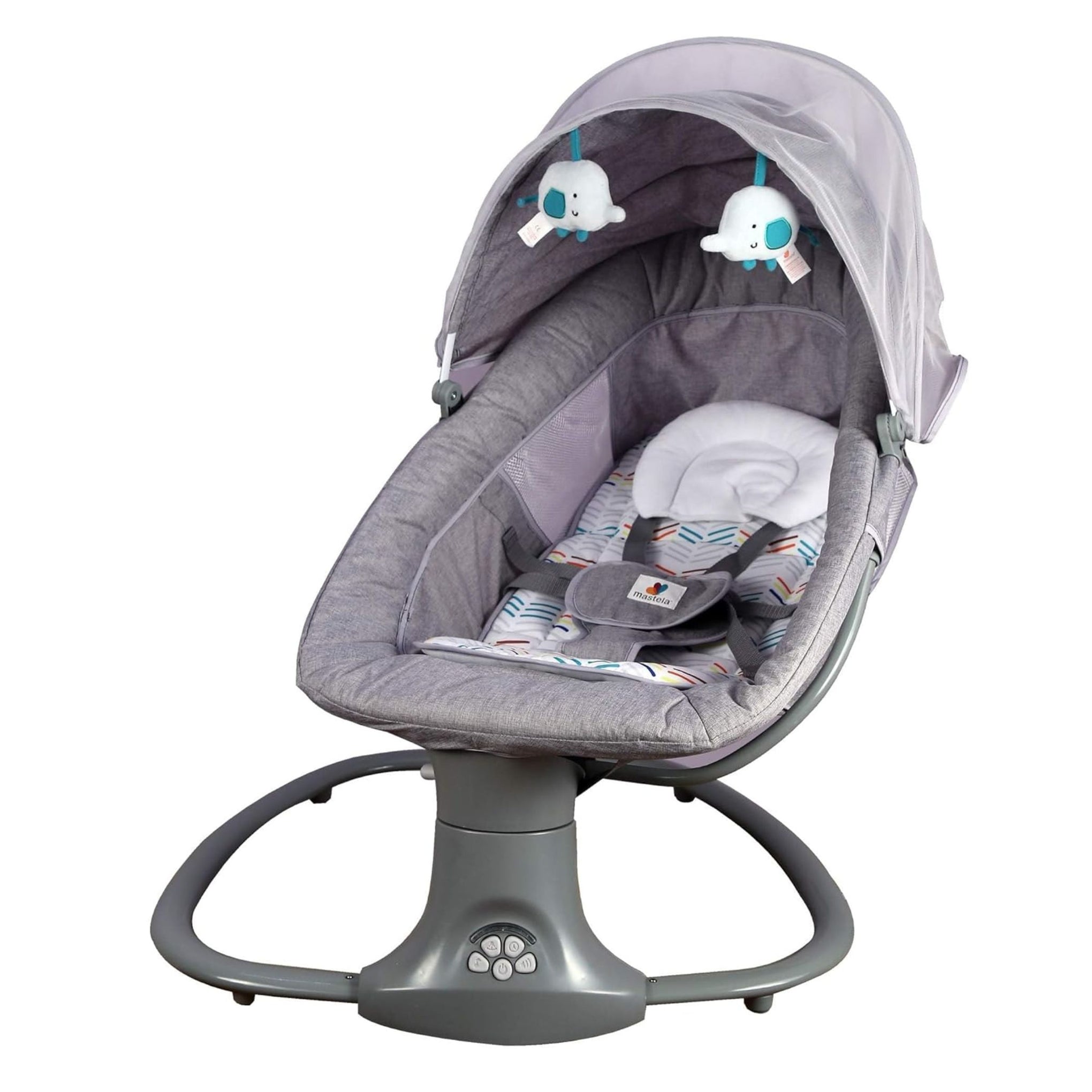 Mastela Automatic Electric Swing Cradle for New Born Baby with Adjustable Swing Speed, Remote | Infant Baby Rocker, with Mosquito Net, Safety Belt, Music, & Toys | Swing for Baby (Grey)