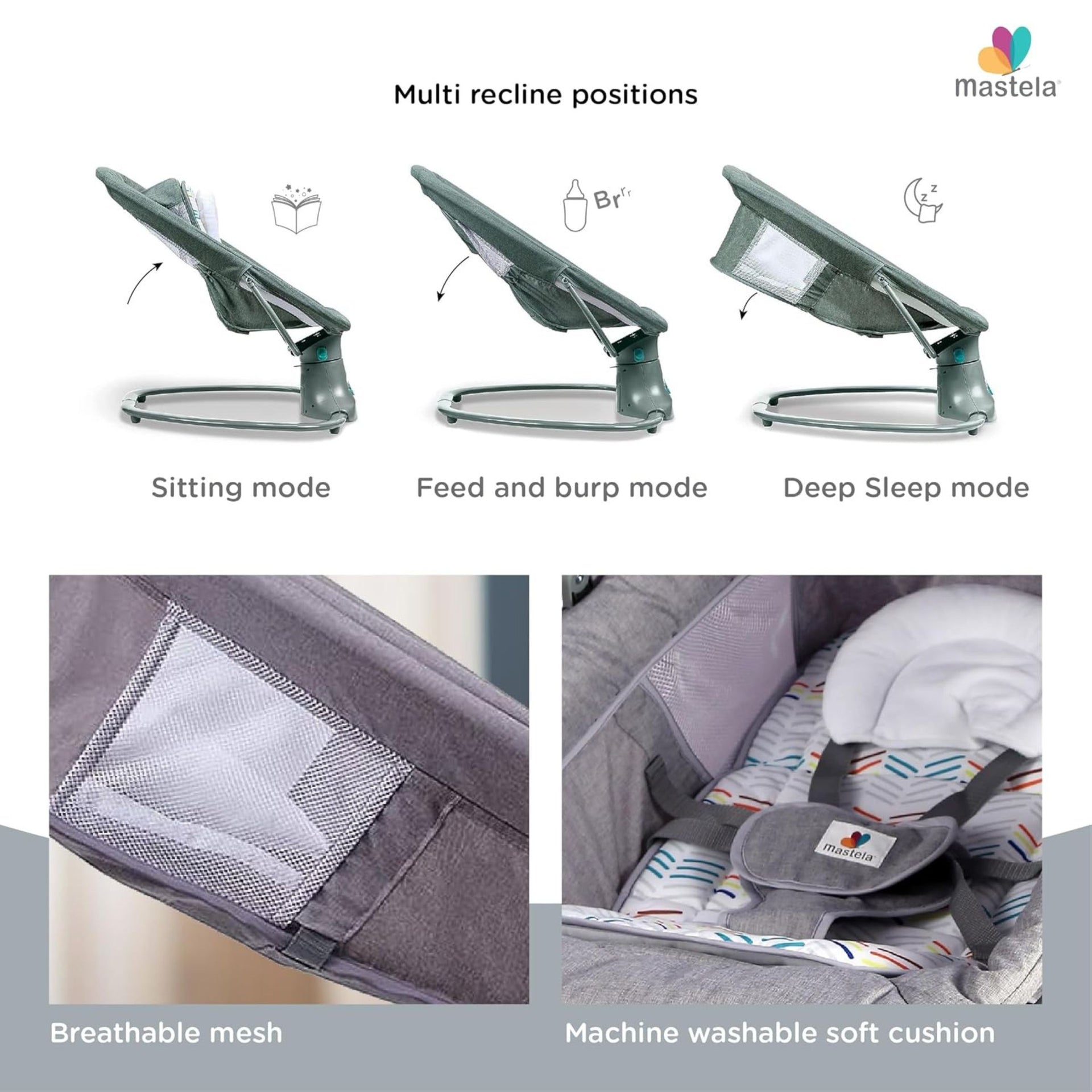 Mastela Automatic Electric Swing Cradle for New Born Baby with Adjustable Swing Speed, Remote | Infant Baby Rocker, with Mosquito Net, Safety Belt, Music, & Toys | Swing for Baby (Grey)