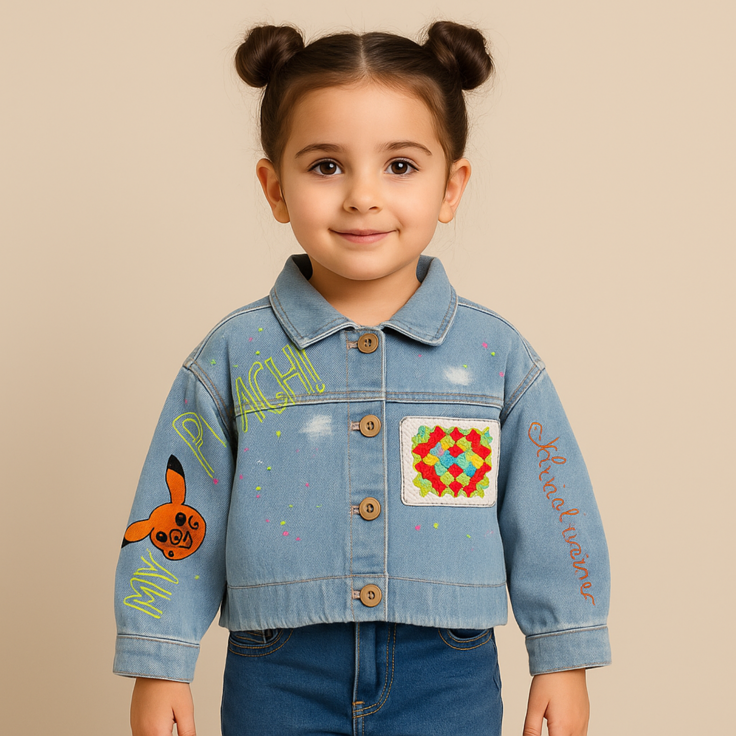 Reverse X-Treme girls’ Pikachu-Themed Denim Jacket | Ages 4–14+ | Light & Dark Denim Variants