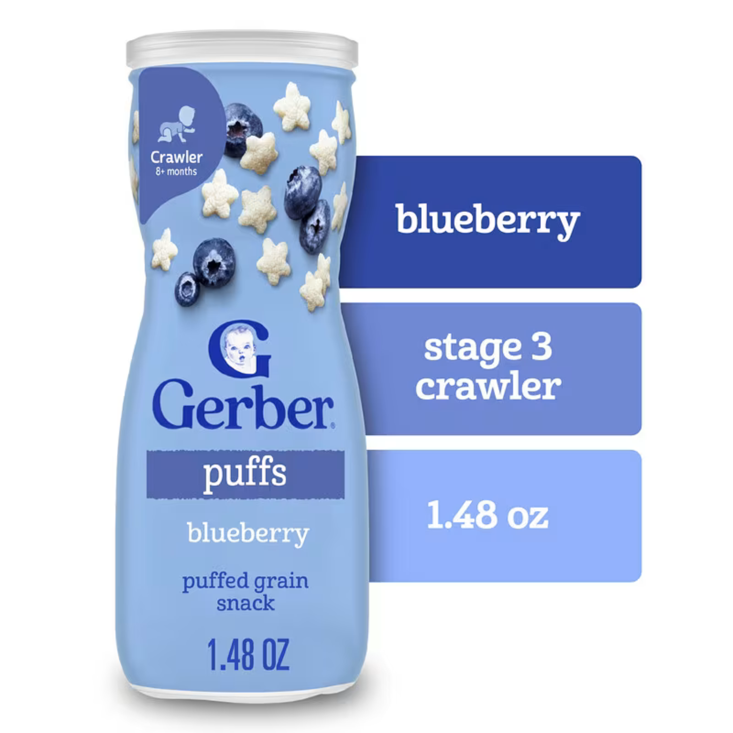 Gerber, Snacks for Baby, Grain & Grow, Puffs, Puffed Grain Snack, 8+ Months, Blueberry, 1.48 oz (42 g)
