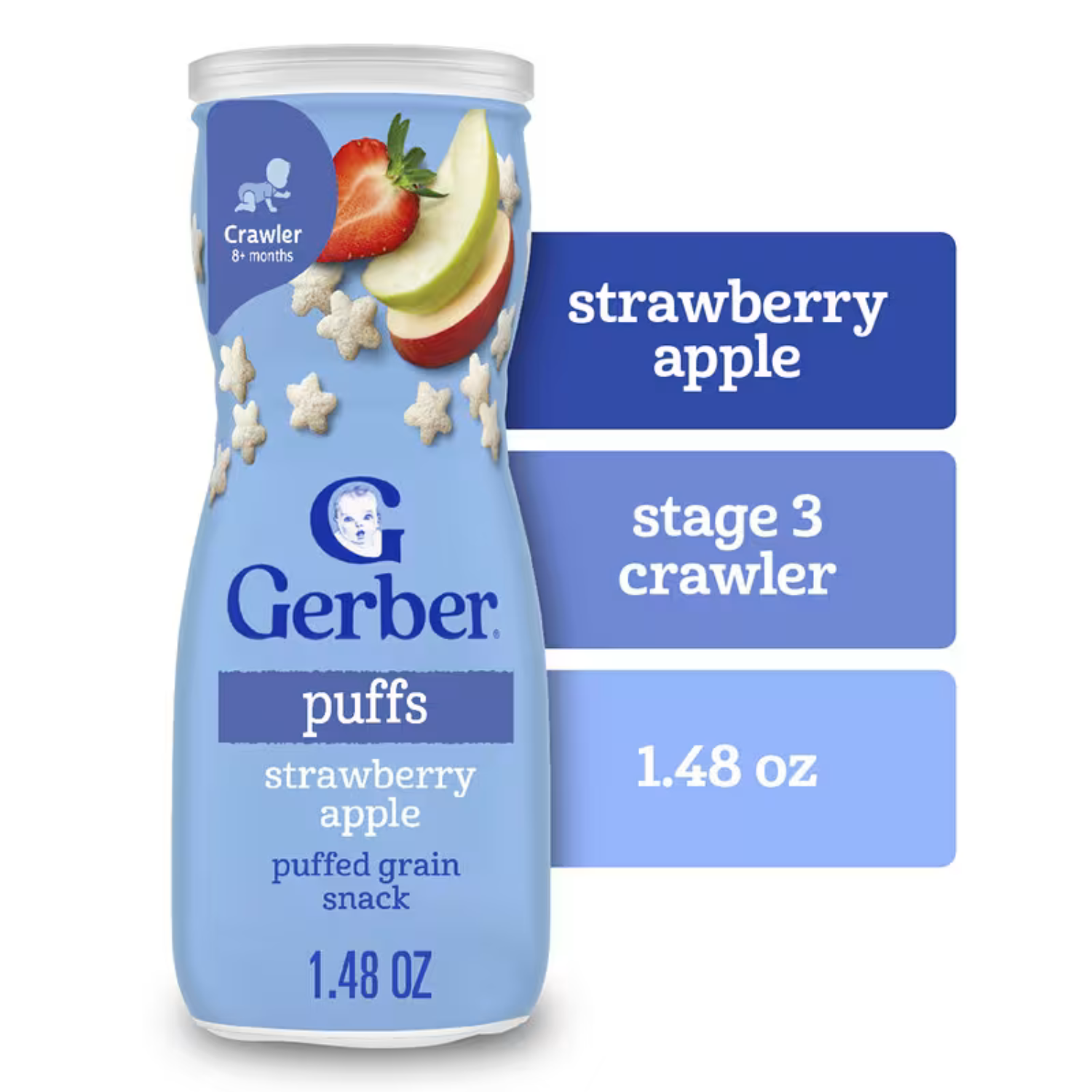 Gerber, Snacks for Baby, Grain & Grow, Puffs, Puffed Grain Snack, 8+ Months, Strawberry Apple, 1.48 oz (42 g)
