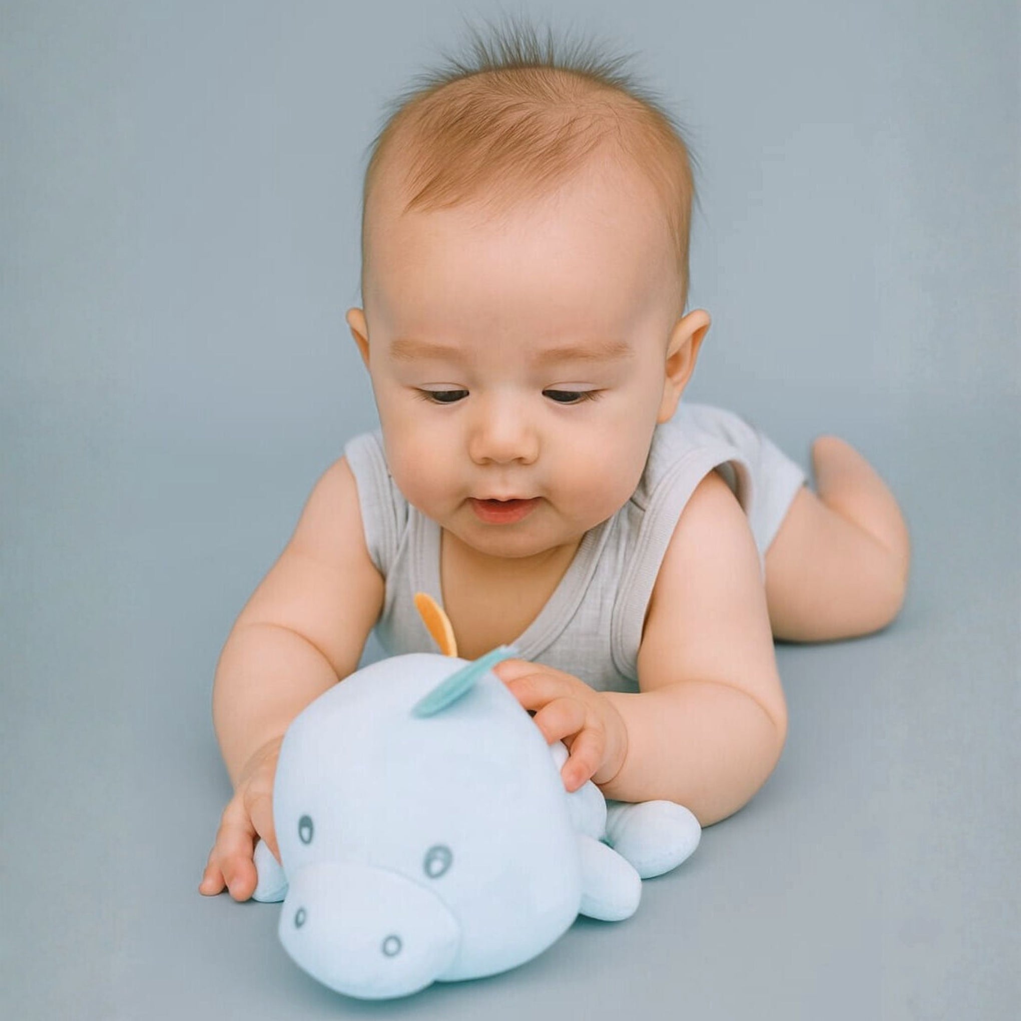 Smile Baby Soft Plush Hippo Toy – Adorable Light Blue Cuddly Animal for Babies | Safe & Washable Soft Toy