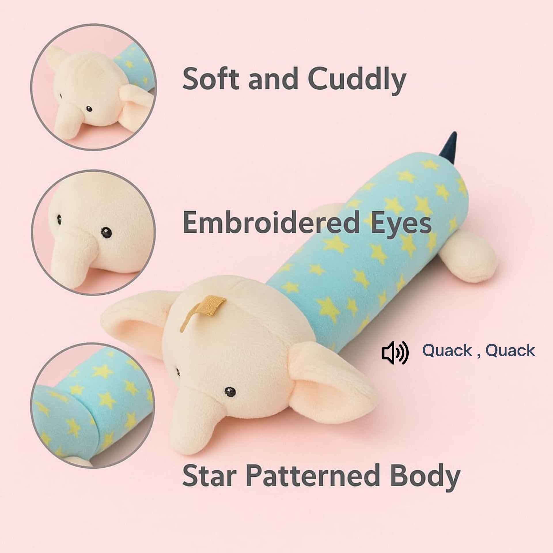 Smile Baby Soft Plush Elephant Toy – Cream & Blue Star Design | Cuddly & Safe Soft Toy for Babies (0–3 Years)