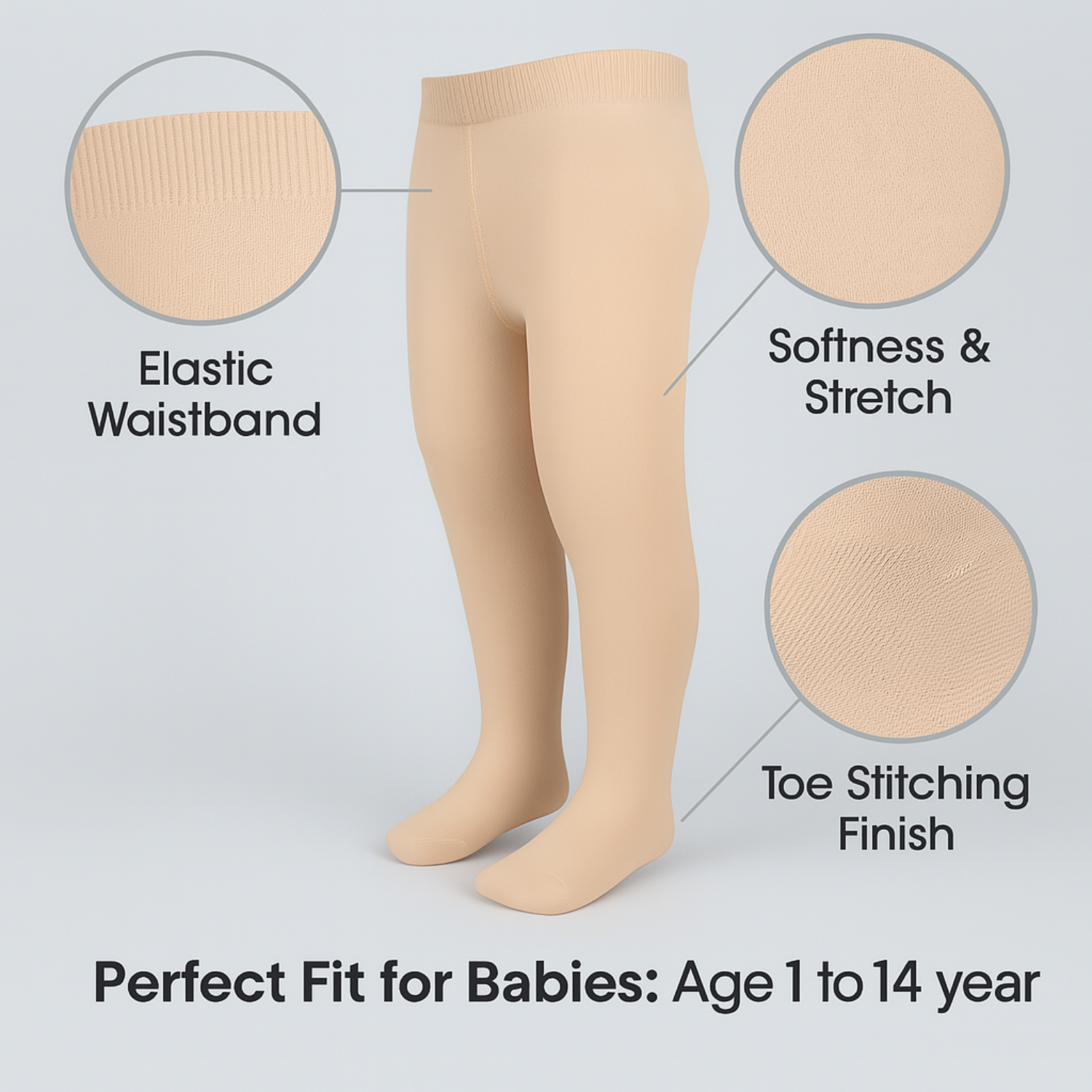 Smile Baby Girls' Full-Length Cotton Tights – Skin | Soft & Stretchable | Ages 1–14 Years