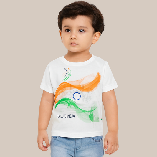 Smile Baby “Salute India” Tricolor T-Shirt for Kids (1–6 Years) – Patriotic Cotton Tee