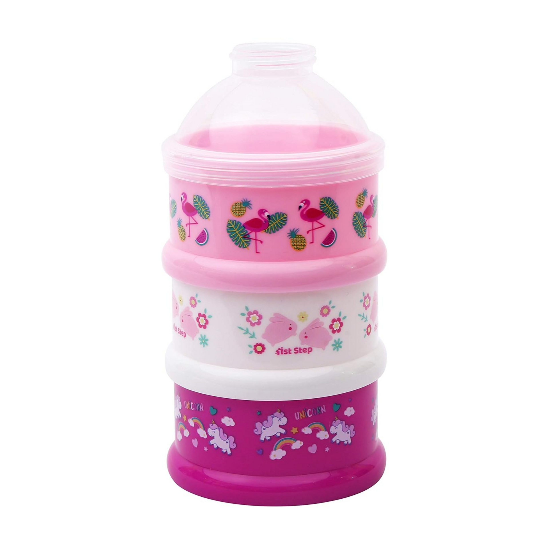1st Step Polypropylene BPA Free 3 Tier Milk Powder Container (Pink)