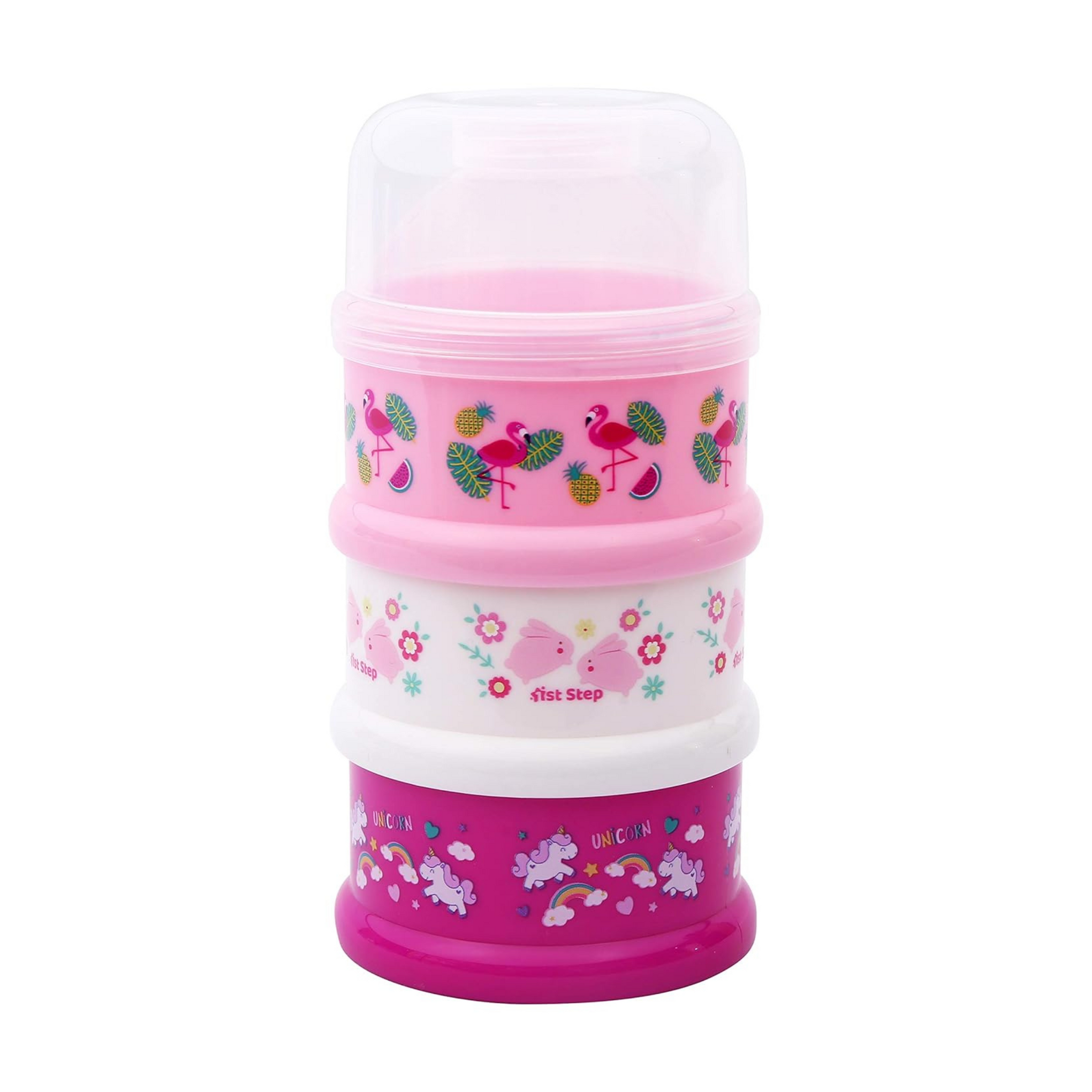 1st Step Polypropylene BPA Free 3 Tier Milk Powder Container (Pink)