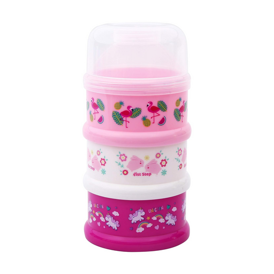 1st Step Polypropylene BPA Free 3 Tier Milk Powder Container (Pink)