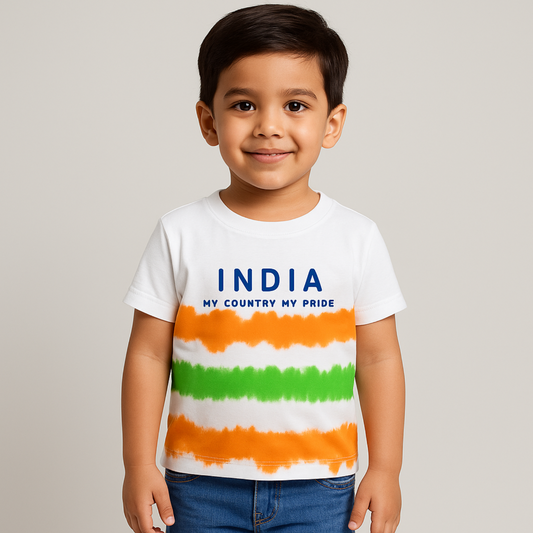 Smile Baby “India – My Country My Pride” T-Shirt for Kids (1–6 Years) – Tricolor Cotton Tee