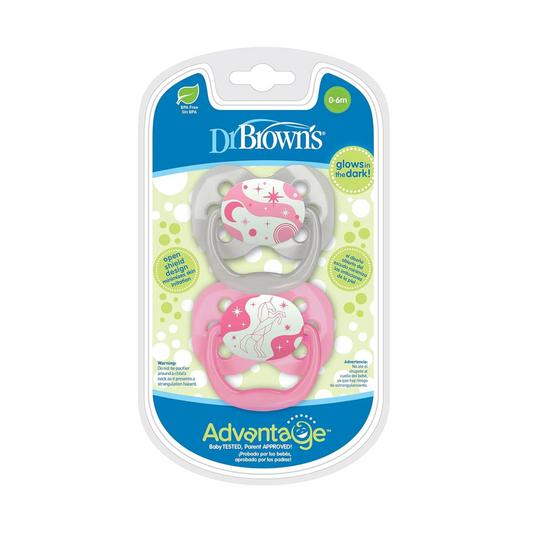 Dr. Brown's Advantage Glow-in-the-Dark Silicone Soother 0-6m, 2pcs