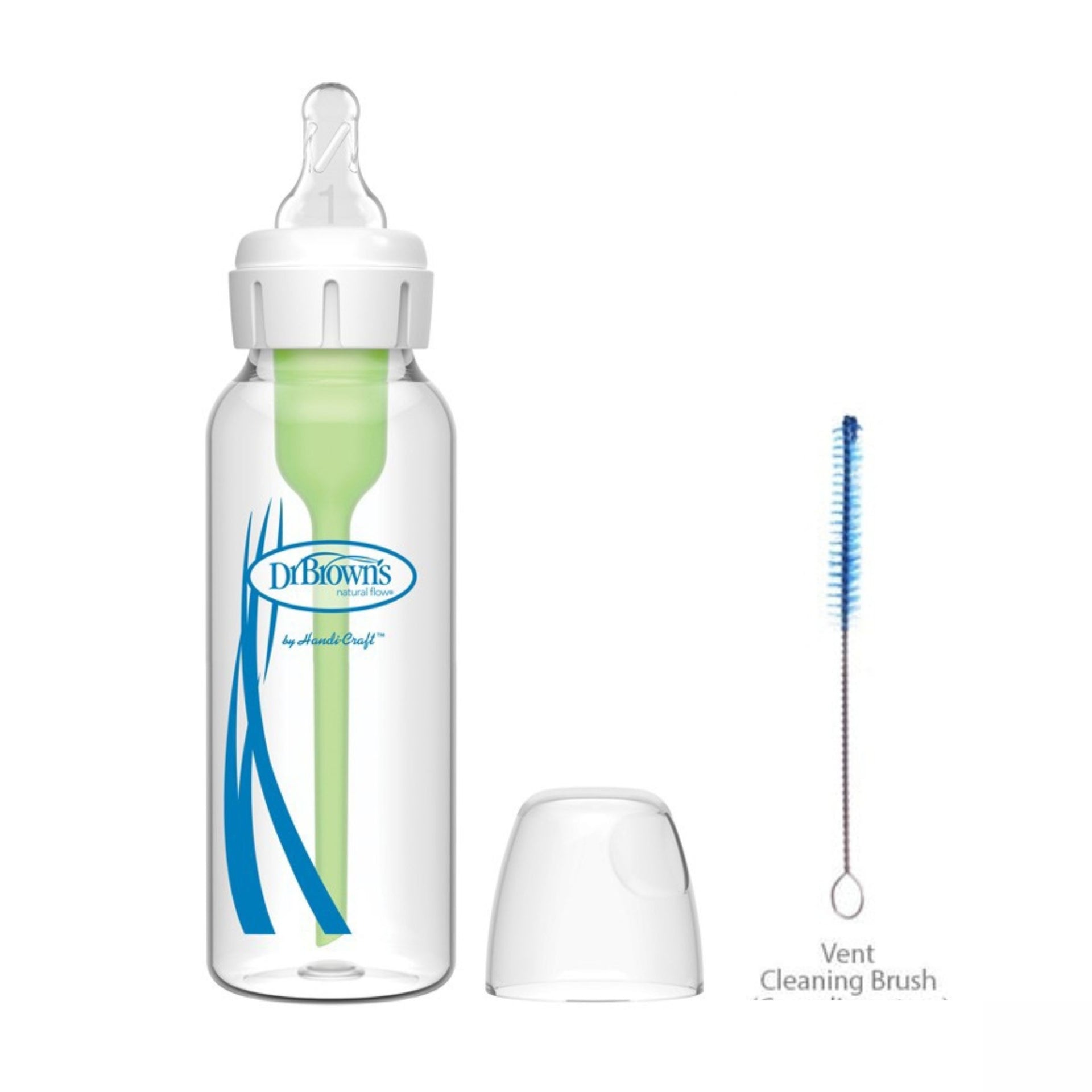 Dr. Brown’s Natural Flow Anti-Colic Glass Baby Bottle Set – 120ml & 250ml – Narrow Neck with Level 1 Nipple + Cleaning Brush – BPA-Free Newborn Feeding Bottles