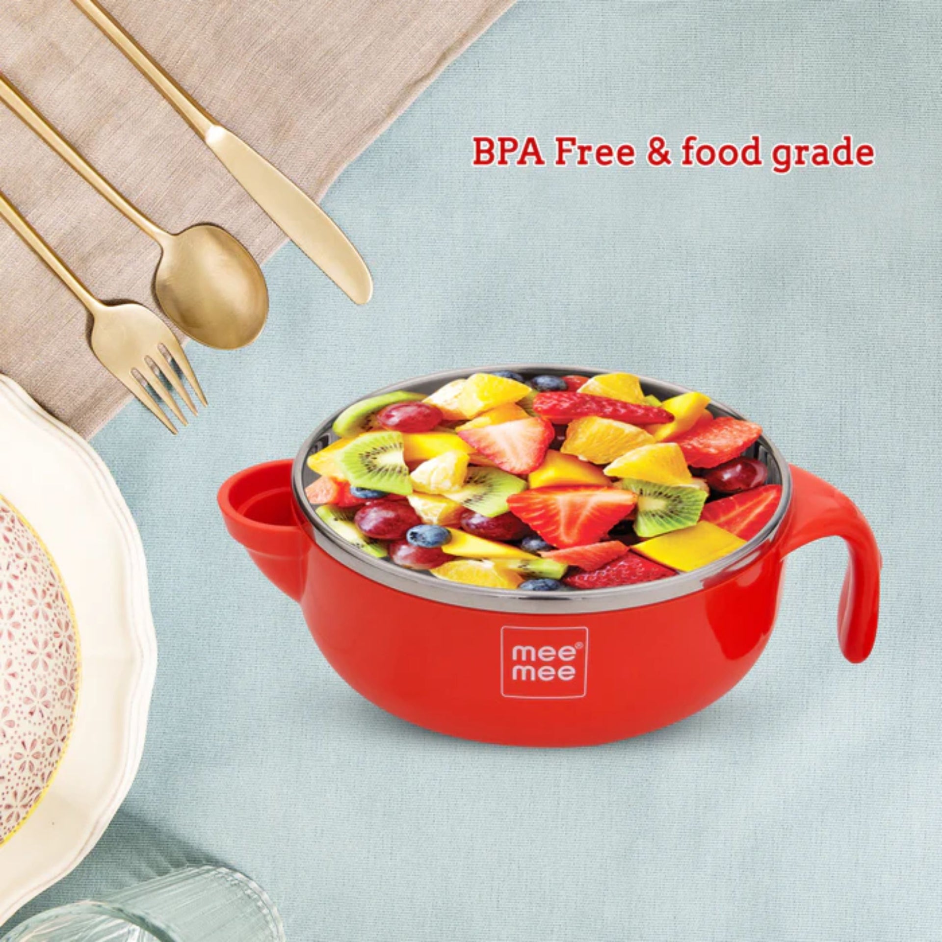 Mee Mee Insulated Baby Feeding Bowl with Handle & Lid (Red) – Stainless Steel Inner, BPA Free, Keeps Food Warm for 30 Minutes