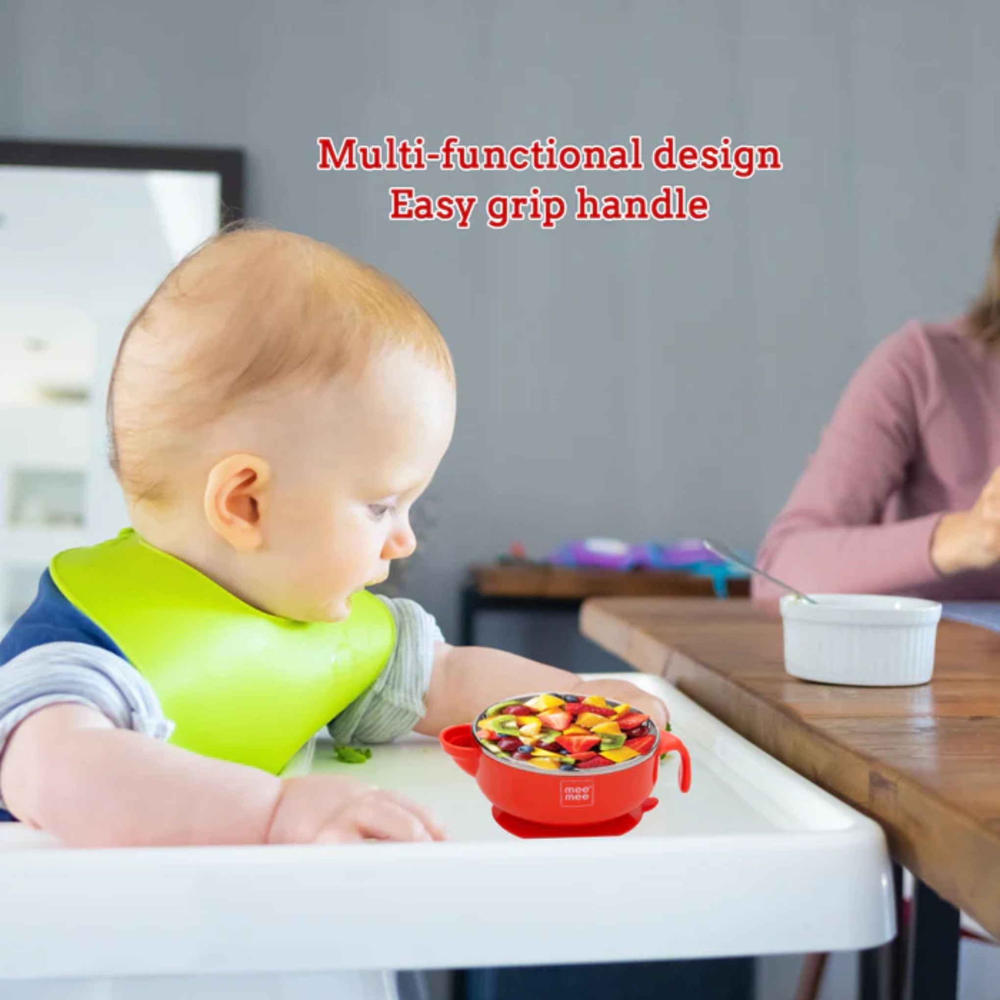 Mee Mee Insulated Baby Feeding Bowl with Handle & Lid (Red) – Stainless Steel Inner, BPA Free, Keeps Food Warm for 30 Minutes