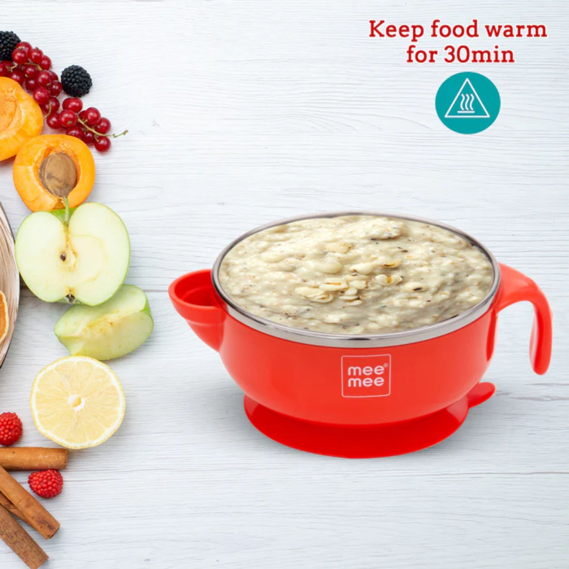 Mee Mee Insulated Baby Feeding Bowl with Handle & Lid (Red) – Stainless Steel Inner, BPA Free, Keeps Food Warm for 30 Minutes