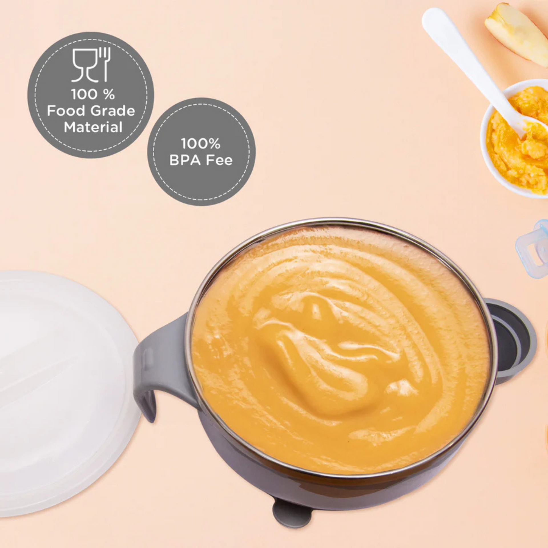 Mee Mee Air Tight Baby Feeding Bowl | BPA Free | Stay Warm Bowl | Food Remains Warm | Multi-Functional Snack/Fruit | Suction Non-Spill Bowl (Grey)