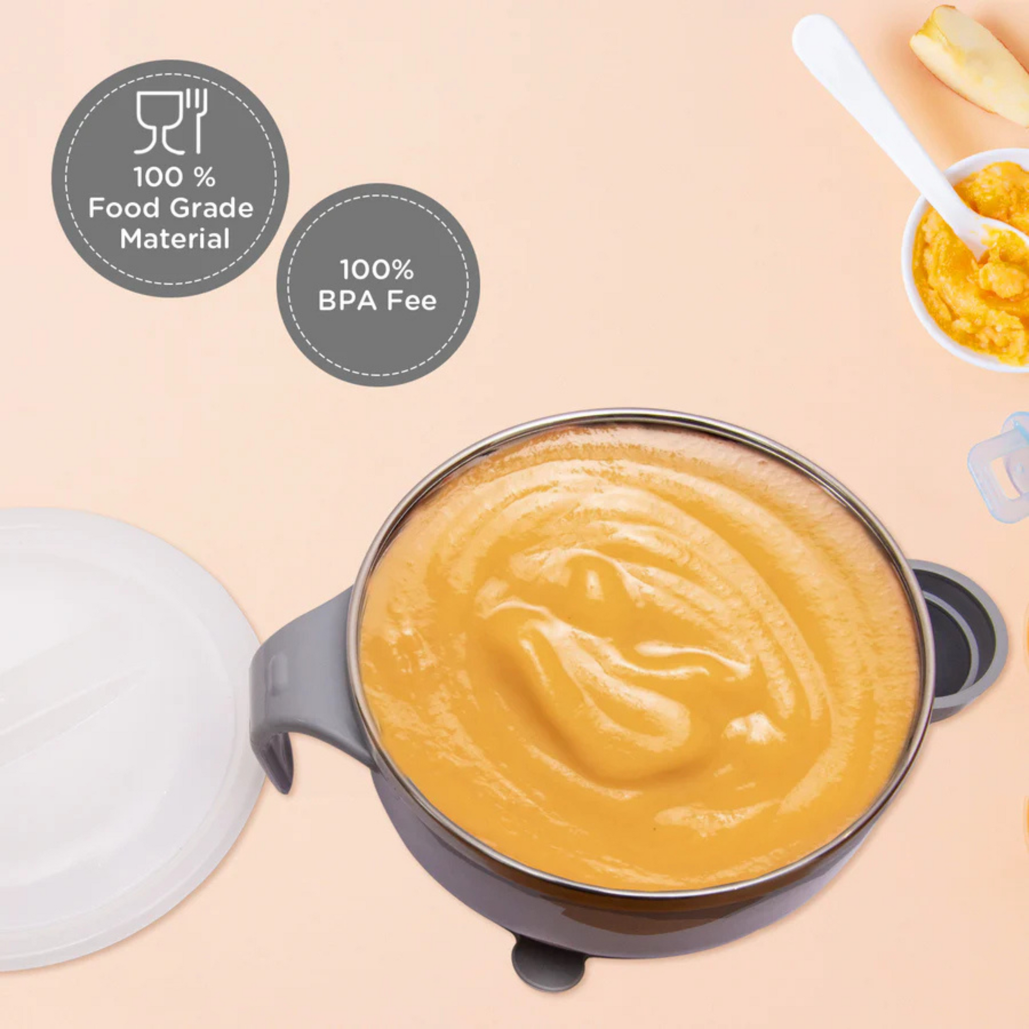 Mee Mee Air Tight Baby Feeding Bowl | BPA Free | Stay Warm Bowl | Food Remains Warm | Multi-Functional Snack/Fruit | Suction Non-Spill Bowl (Grey)