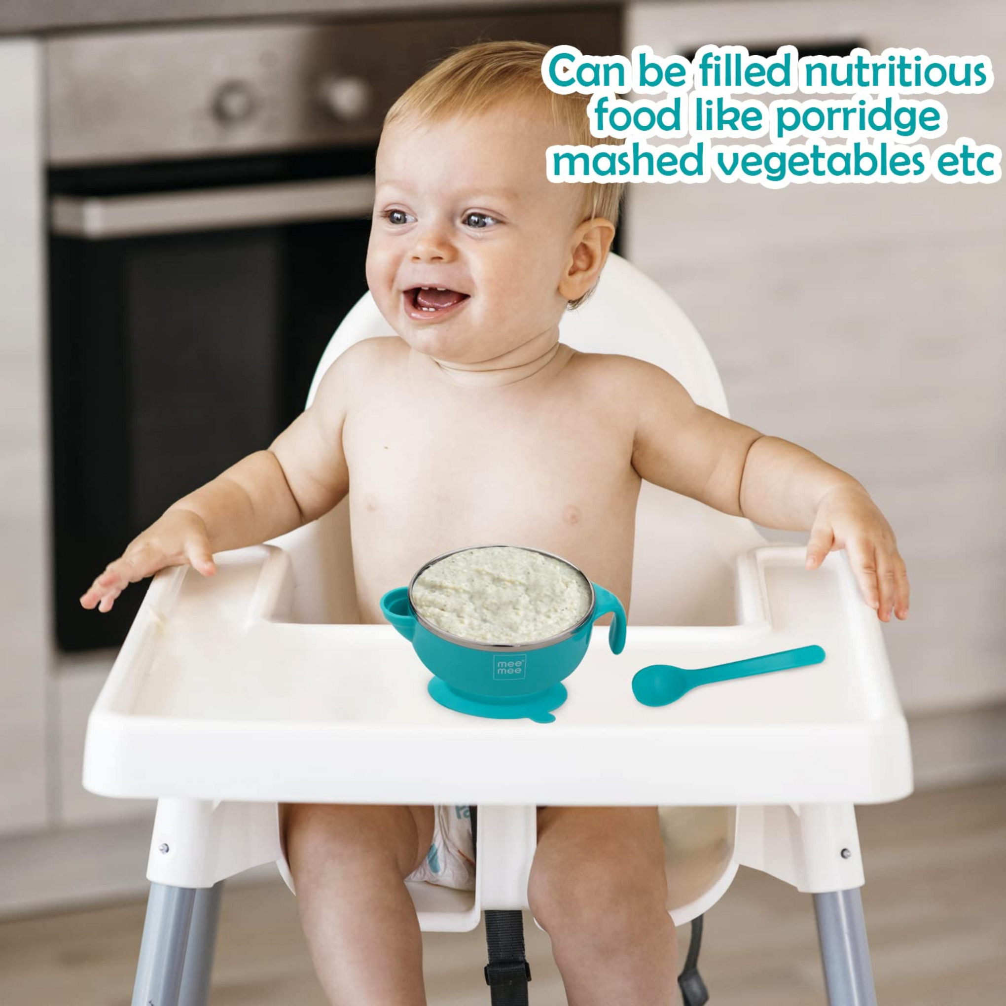 Mee Mee Air Tight Baby Feeding Bowl | BPA Free | Stay Warm Bowl | Food Remains Warm | Multi-Functional Snack/Fruit | Suction Non-Spill Bowl (Blue)