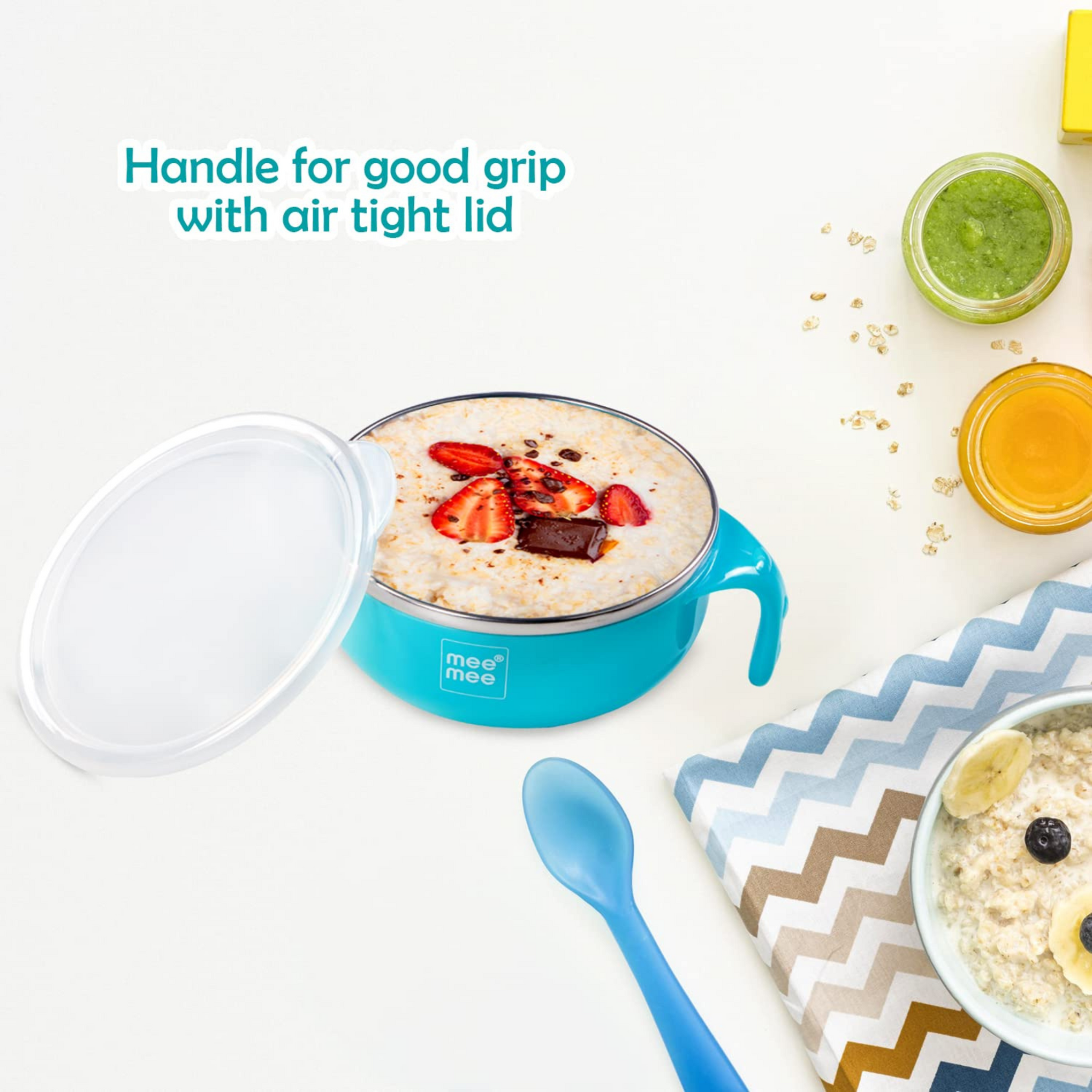 Mee Mee Air Tight Baby Feeding Bowl | BPA Free | Stay Warm Bowl | Food Remains Warm | Multi-Functional Snack/Fruit | Suction Non-Spill Bowl (Blue)