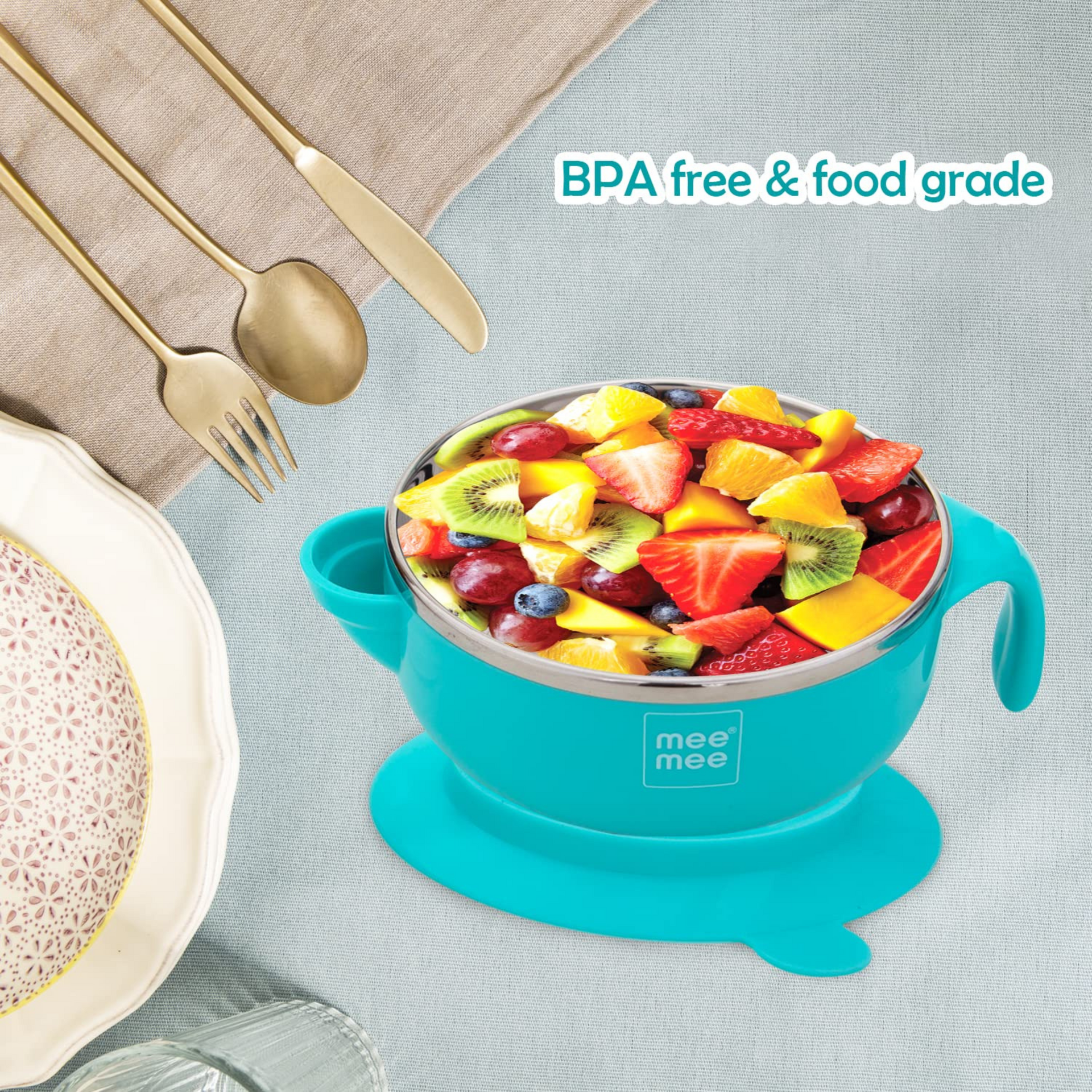 Mee Mee Air Tight Baby Feeding Bowl | BPA Free | Stay Warm Bowl | Food Remains Warm | Multi-Functional Snack/Fruit | Suction Non-Spill Bowl (Blue)