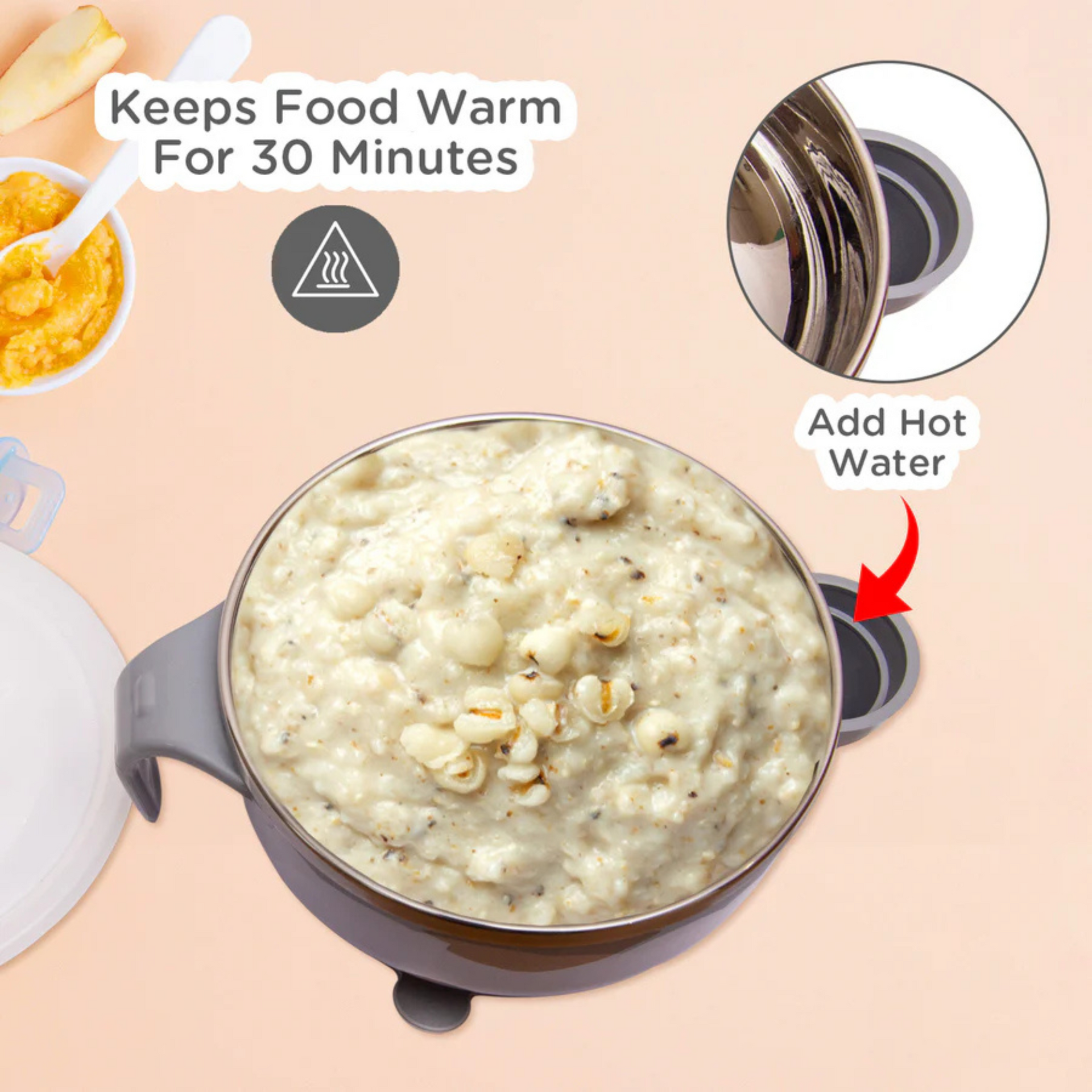 Mee Mee Air Tight Baby Feeding Bowl | BPA Free | Stay Warm Bowl | Food Remains Warm | Multi-Functional Snack/Fruit | Suction Non-Spill Bowl (Grey)