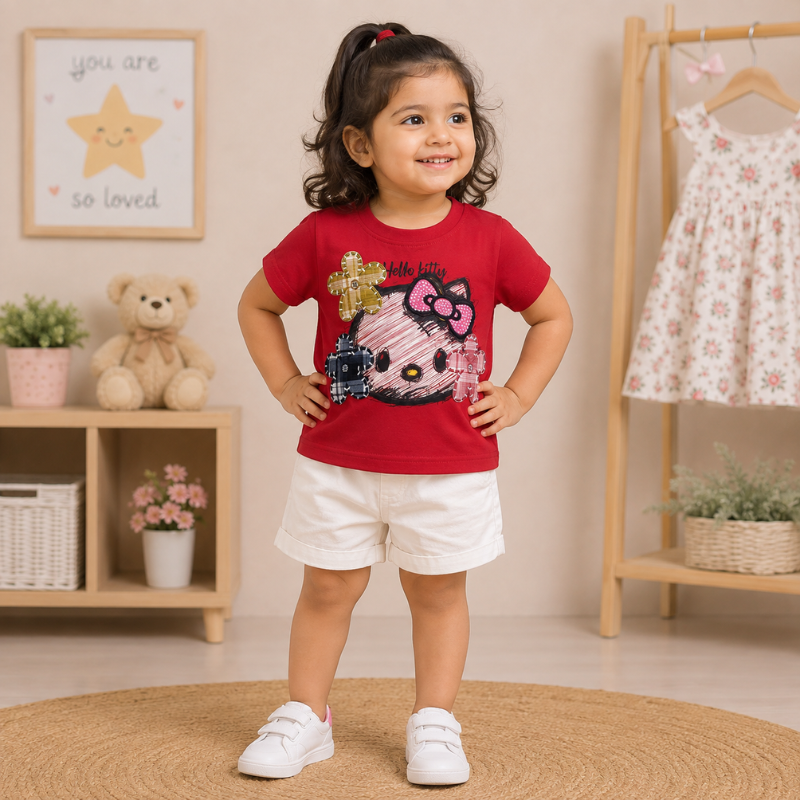 Smile Baby Girls Orange Hello Kitty Printed Cotton T-Shirt | 1–5 Years