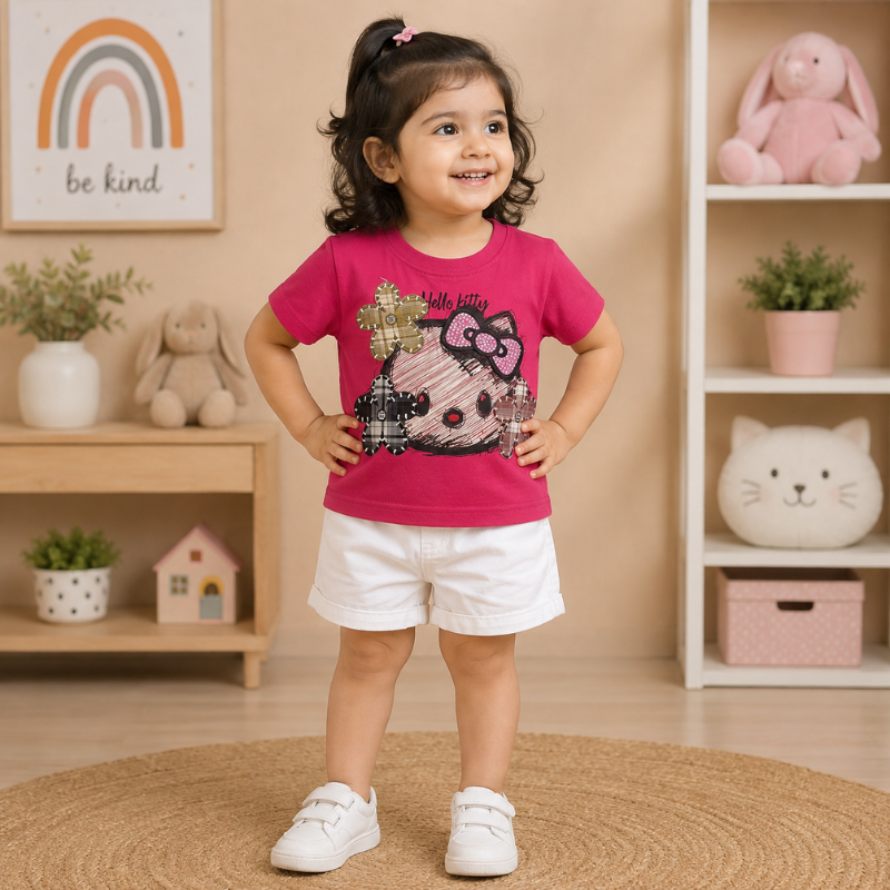 Smile Baby Girls Orange Hello Kitty Printed Cotton T-Shirt | 1–5 Years