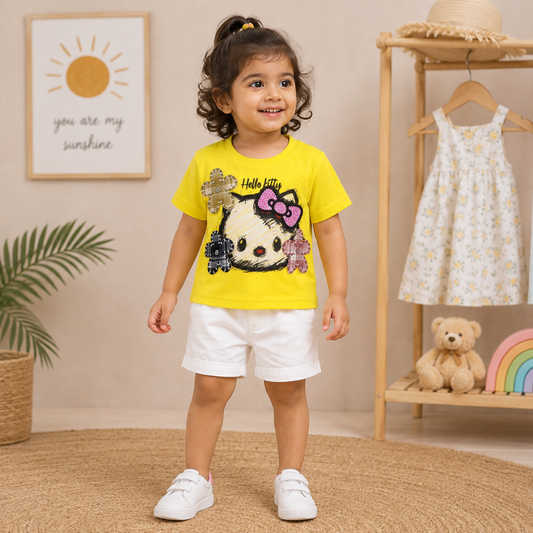 Smile Baby Girls Orange Hello Kitty Printed Cotton T-Shirt | 1–5 Years