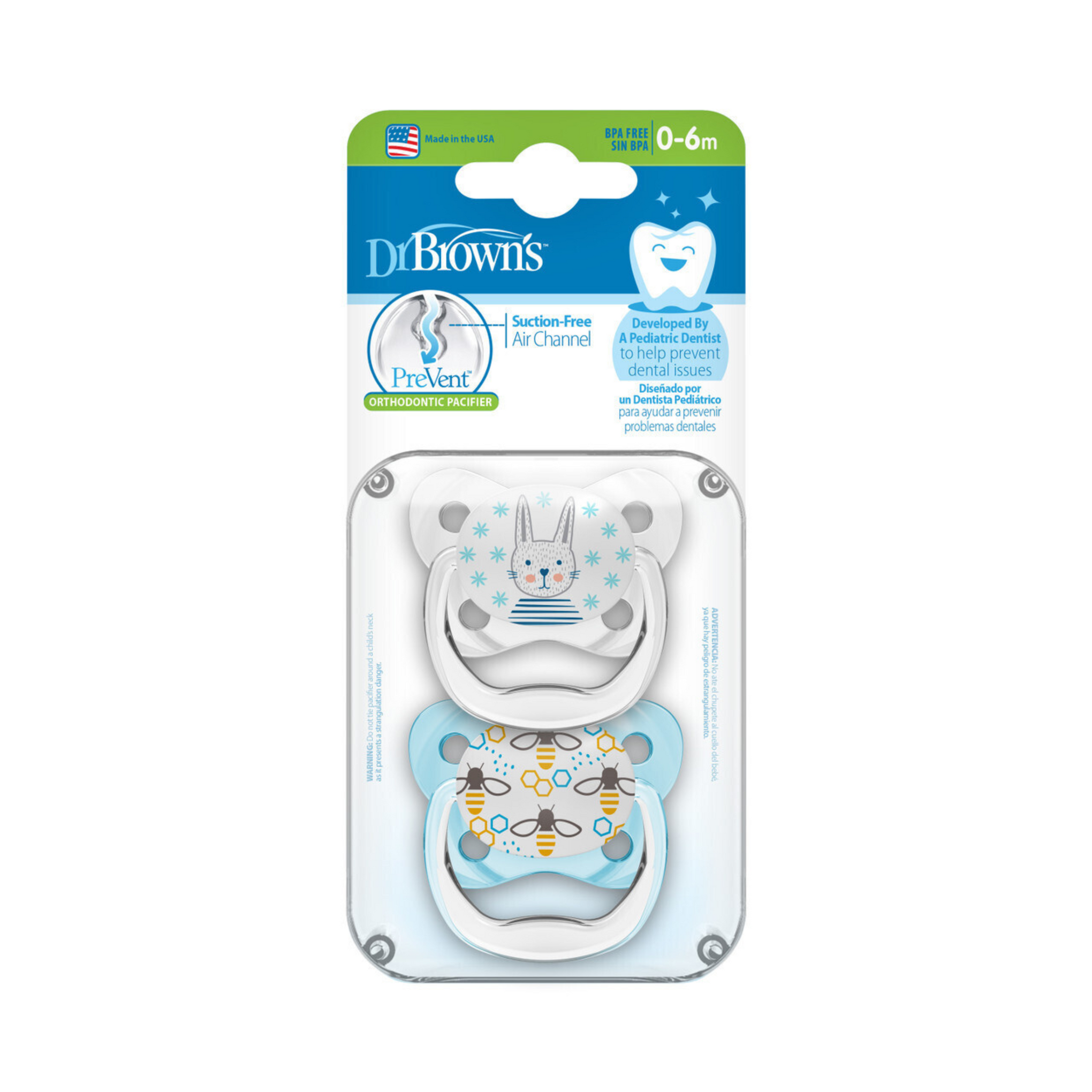 Dr Brown's PreVent Contoured Pacifier Stage 1 BLUE PV12402GBX (0-6m) – 2 pcs