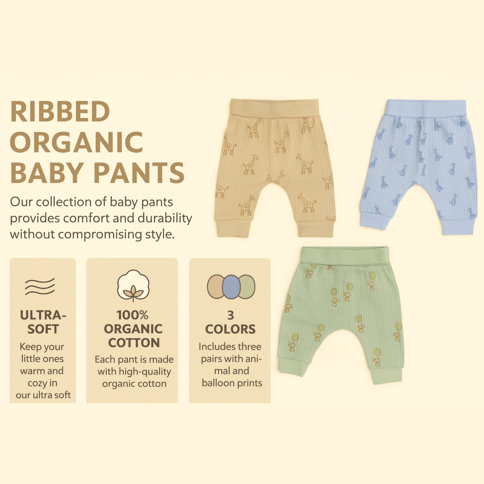 Premium Ribbed Cotton Baby Leggings – Soft, Breathable, Printed Pants for Newborns (Pack of 3) available any 3 colors of pack
