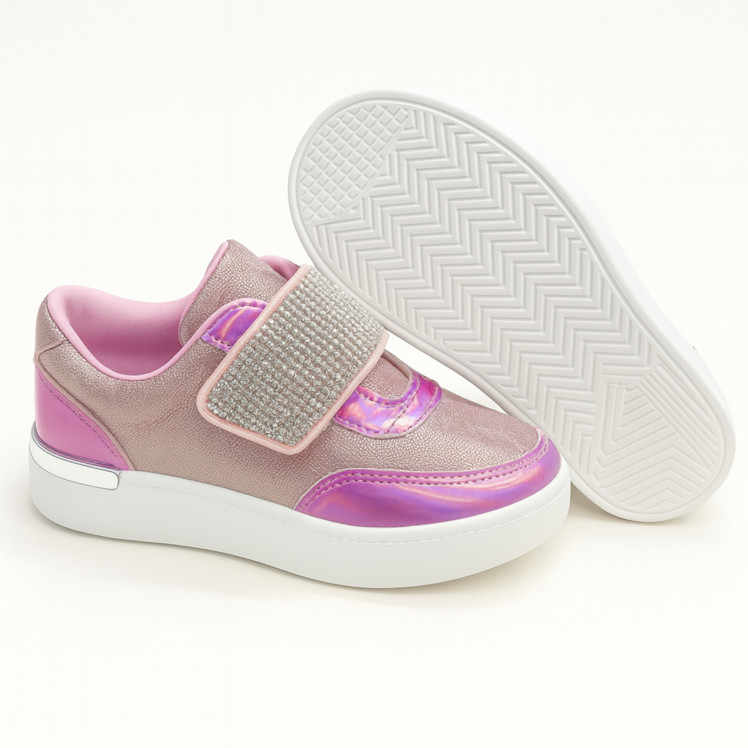 Smile Baby Sparkle Step Sneakers – Pink And Silver Glitter Shine Shoes for Girls (1–8 Years)
