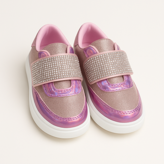 Smile Baby Sparkle Step Sneakers – Pink And Silver Glitter Shine Shoes for Girls (1–8 Years)