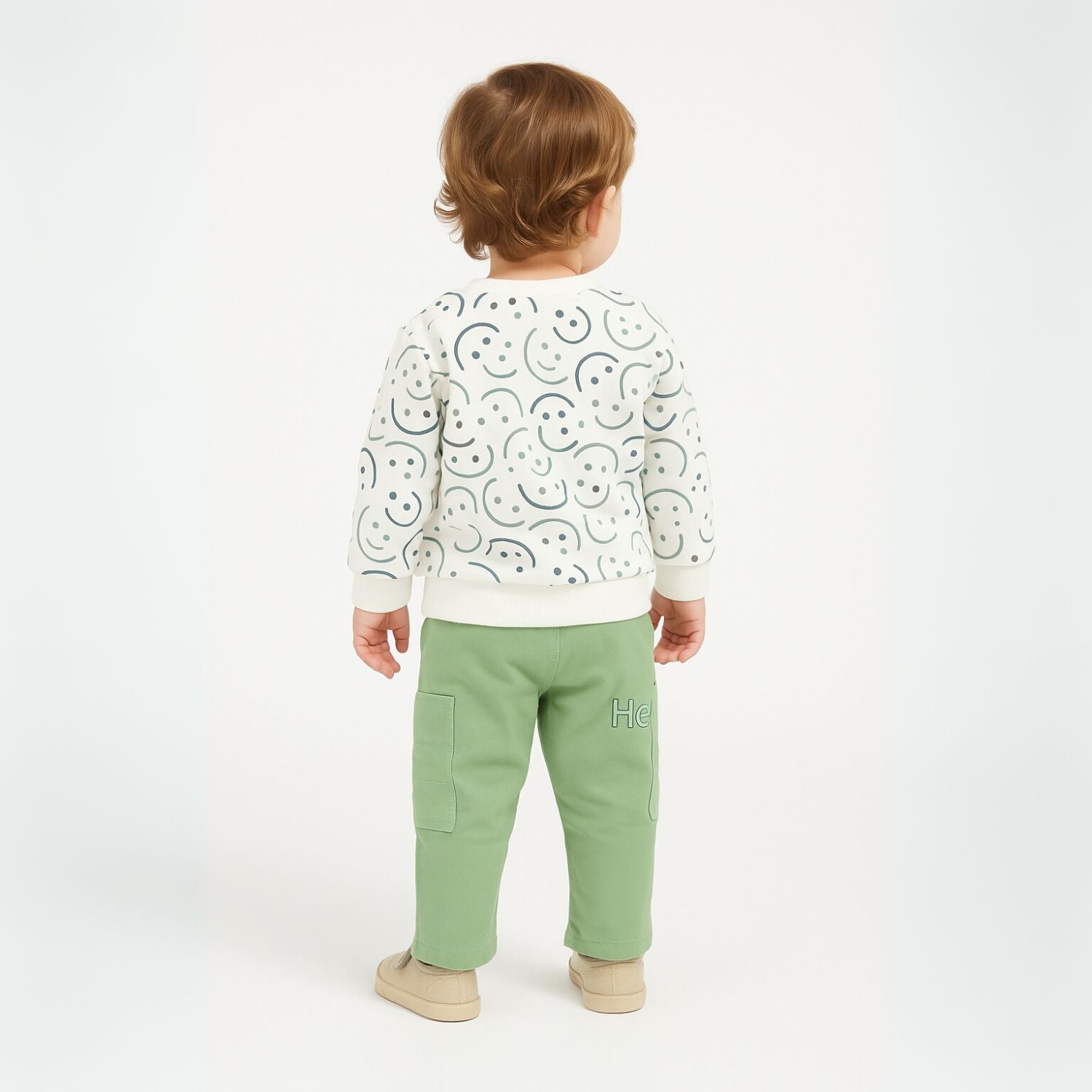 Smile Baby Boys Sweatshirt with Cargo Pants Set – Olive & Rust | 0-3 Years
