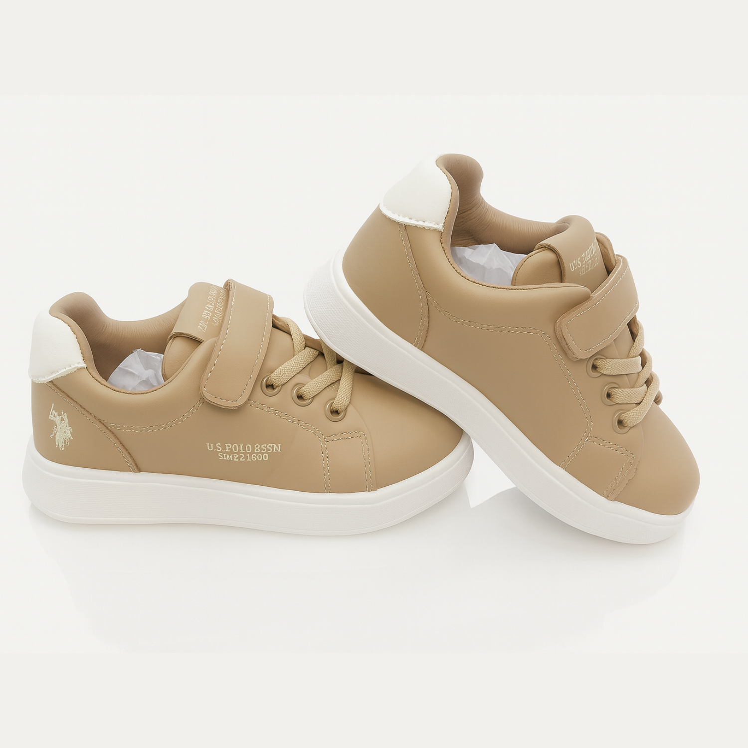 U.S. Polo Assn. Kids Casual Sneakers – Beige And Black Comfort Lace-Up Shoes (1–8 Years)