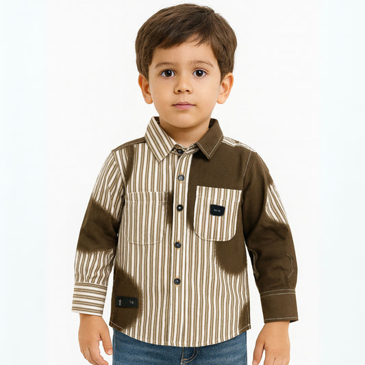 Smile Baby Boys’ Striped Shirt with Unique Contrast Pattern – Ages 18 Months to 10 Years