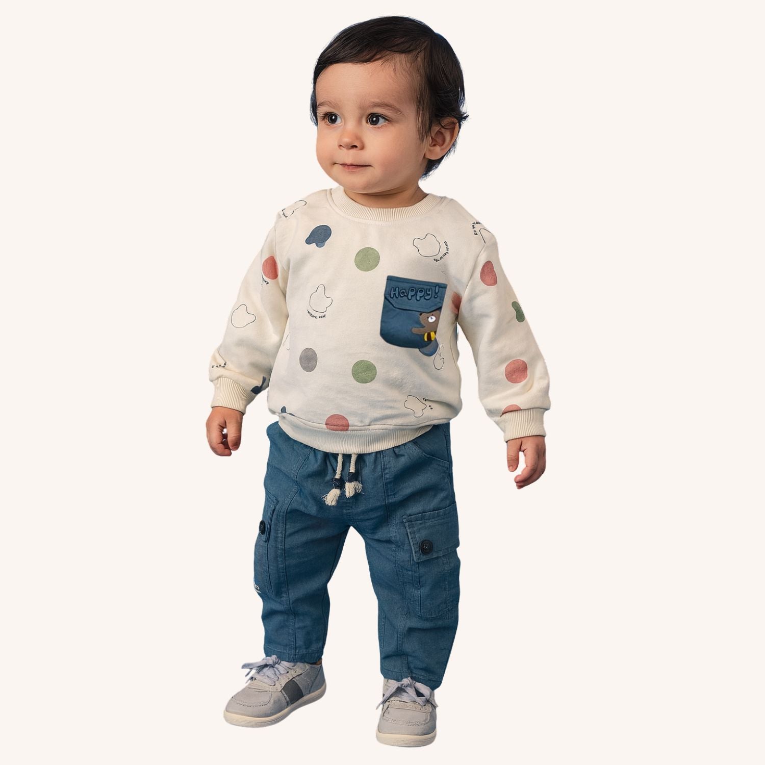 Smile Baby Boys’ Sweatshirt & Cargo Pant Set | 0–3 Years | Purple & Sky Blue