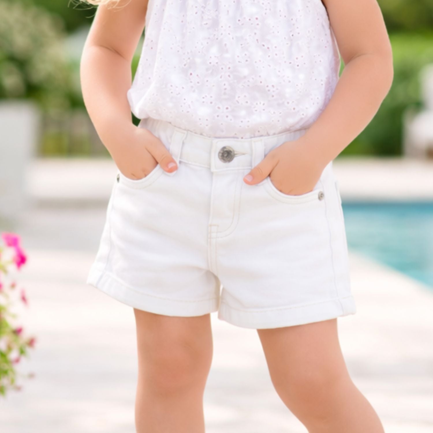 LOVEKINS Girls White Denim Shorts | Soft Stretch Summer Shorts for Kids | Casual Fashion Shorts for Girls | 18 Months – 6 Years