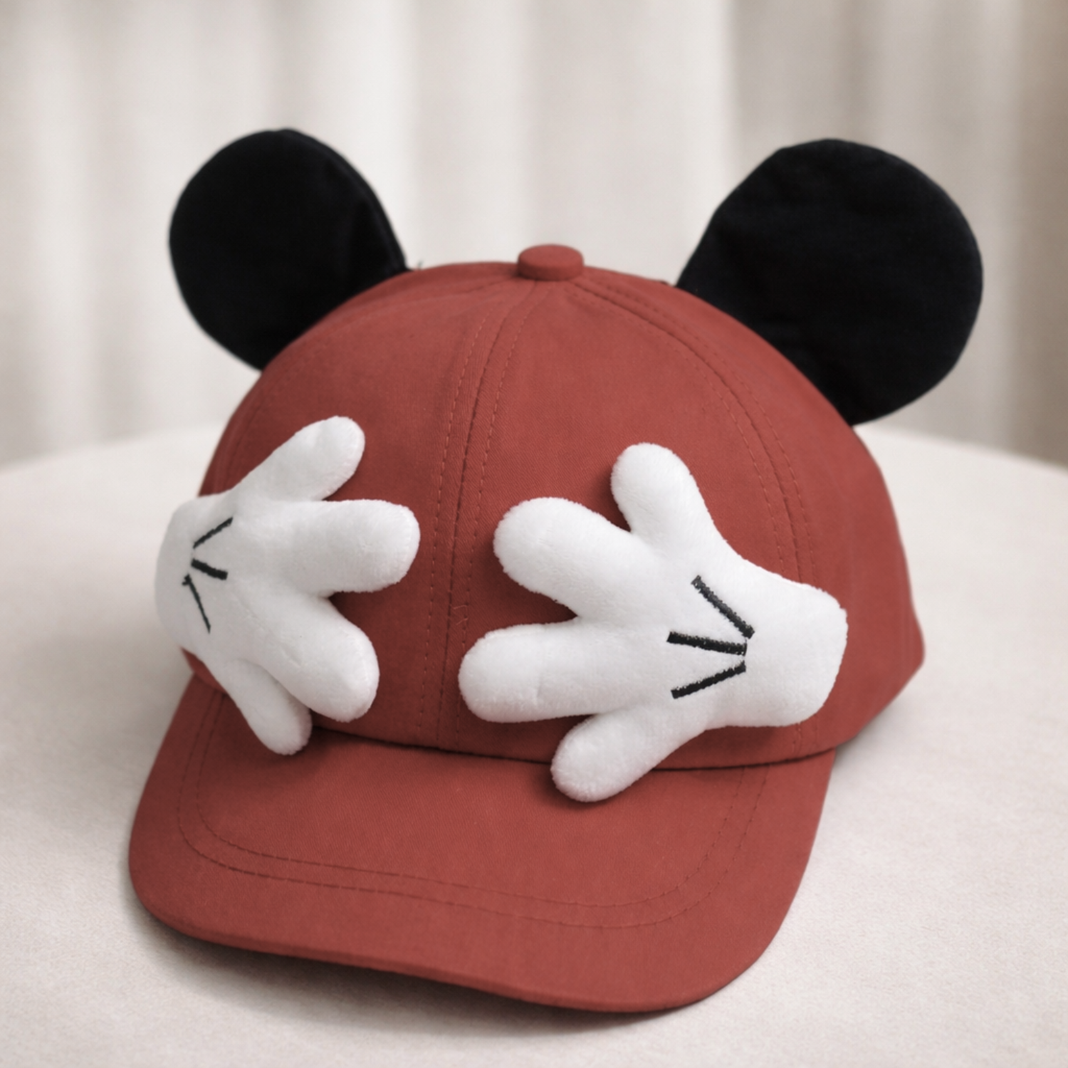 Small Baby Cap (Big Size) – Cute Cartoon Hands & Ears Design | Soft & Comfortable | Colors: BLK, CREAM, RUST