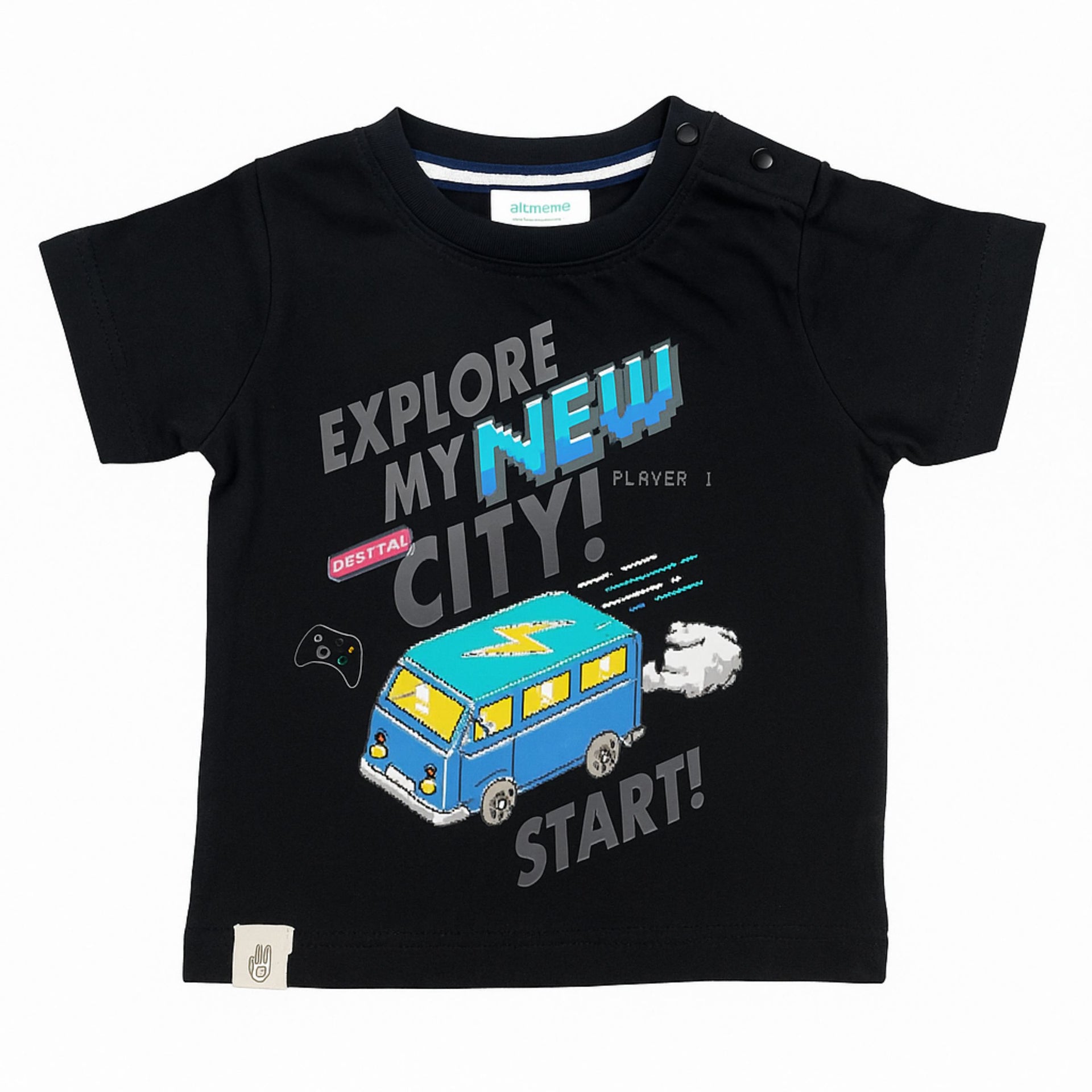 OLLYPOP “Explore My New City” Baby T-Shirt – Soft Cotton Half Sleeve Tee for Boys (6–12M) – Sponge Bob Yellow & Black