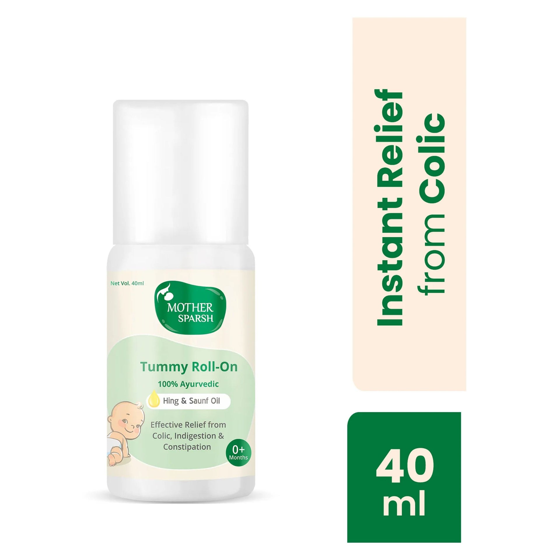Mother Sparsh Tummy Roll On for Baby, Colic Relief and Digestion, 100% Ayurvedic, Hing & Saunf, 40ml  & 6ml