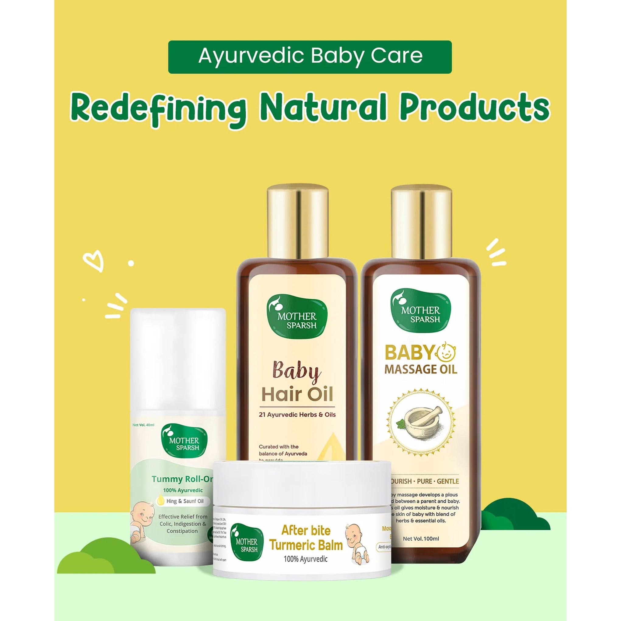 Mother Sparsh Tummy Roll On for Baby, Colic Relief and Digestion, 100% Ayurvedic, Hing & Saunf, 40ml  & 6ml