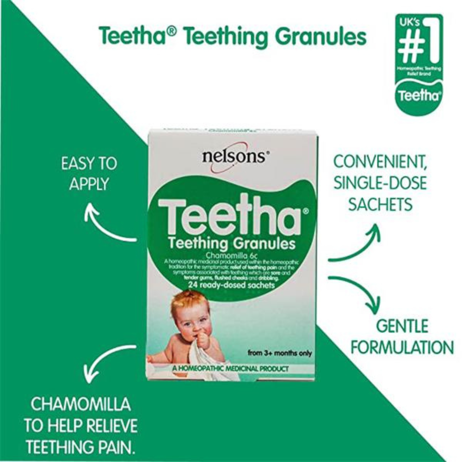 Nelsons Teetha Teething Granules (Chamomilla 6c) – Teething Relief for Babies, 24 Sachets